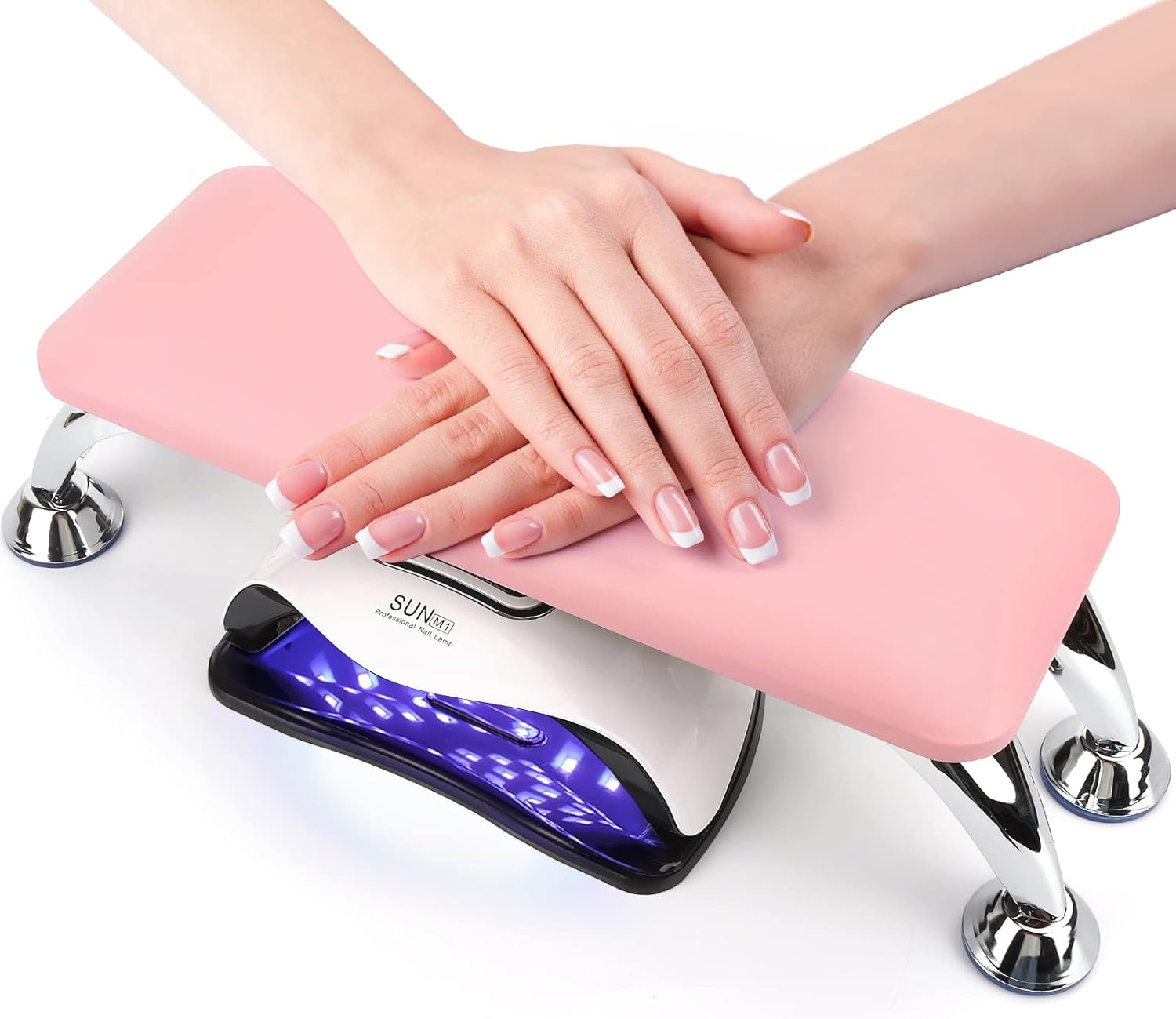 Nail Arm Rest for Acrylic Nails, Microfiber Leather Nail Hand Rest Cushion for Nails, Soft Hand Pillow Footstool with 4 Stainless Steel Stands Thick Sponge Nail Pillow for Nail Tech Use (Black)