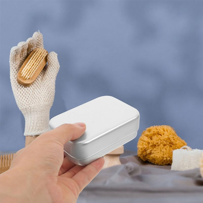 Baluue 2Pcs Bar Soap Holder Dish, Double Layer Metal Travel Soap Case with Lid for Shower, Portable Travel Size Toiletries Camping Essentials for Gym, Dorm, Bathroom, Silver Aluminium