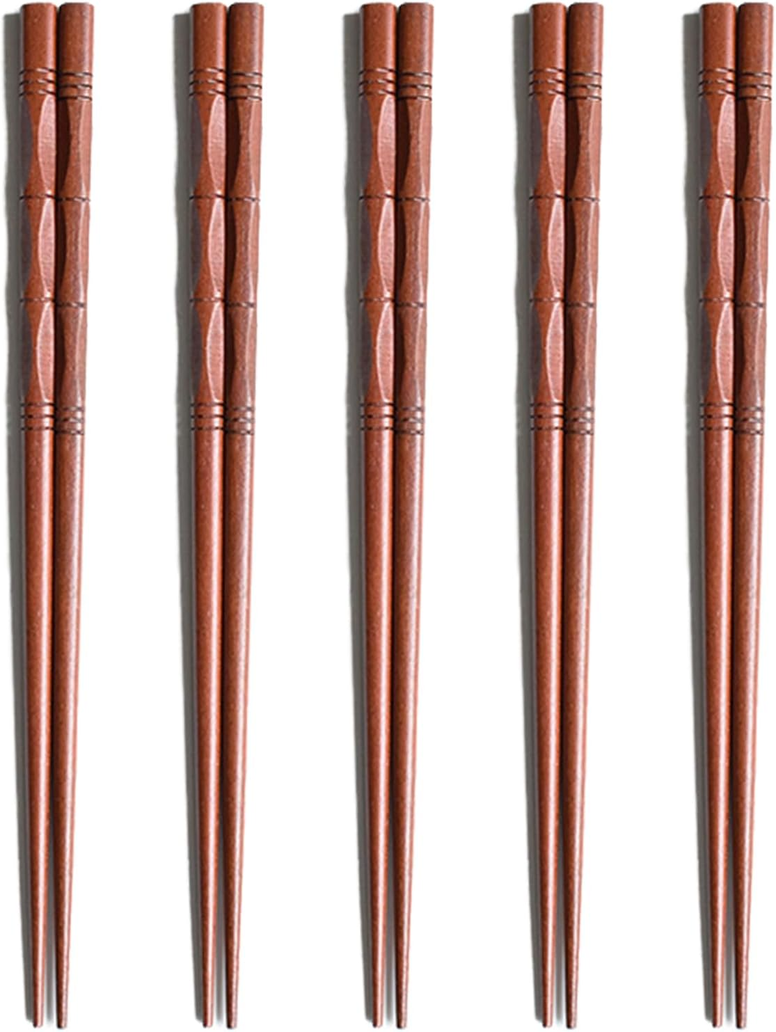5 Pairs of Reusable Natural Wood Chopsticks, Handcrafted Rosewood Chopstick Gift Set, Dishwasher Safe, 8.8 Inches/22.5Cm image number 4