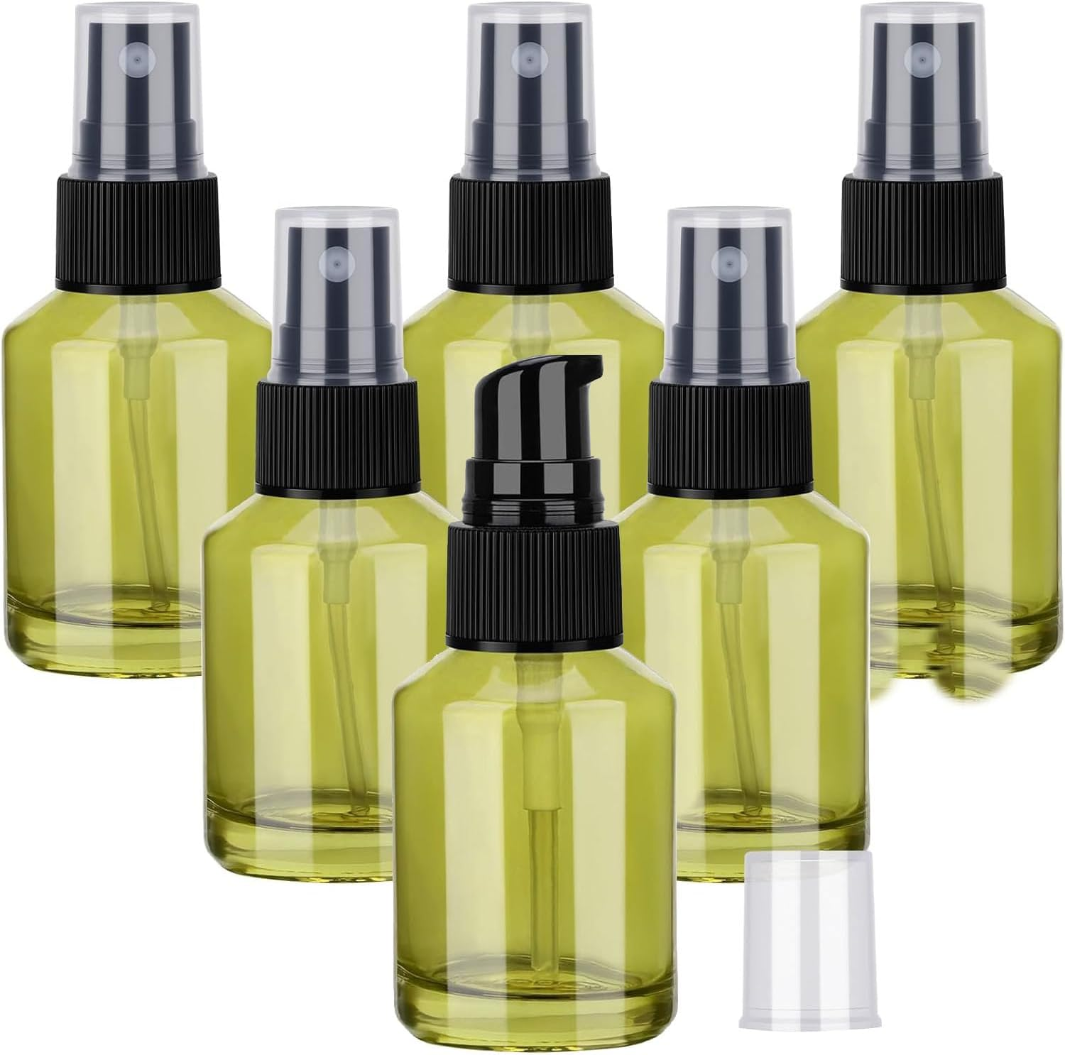 IONPSHG ﻿6 Pcs Glass Pump Bottle 30Ml Green Pump Bottle Dispenser Refillable and Portable Liquid Foundation Container Small Travel Bottles for Liquids a Must-Have for Travelling image number 1