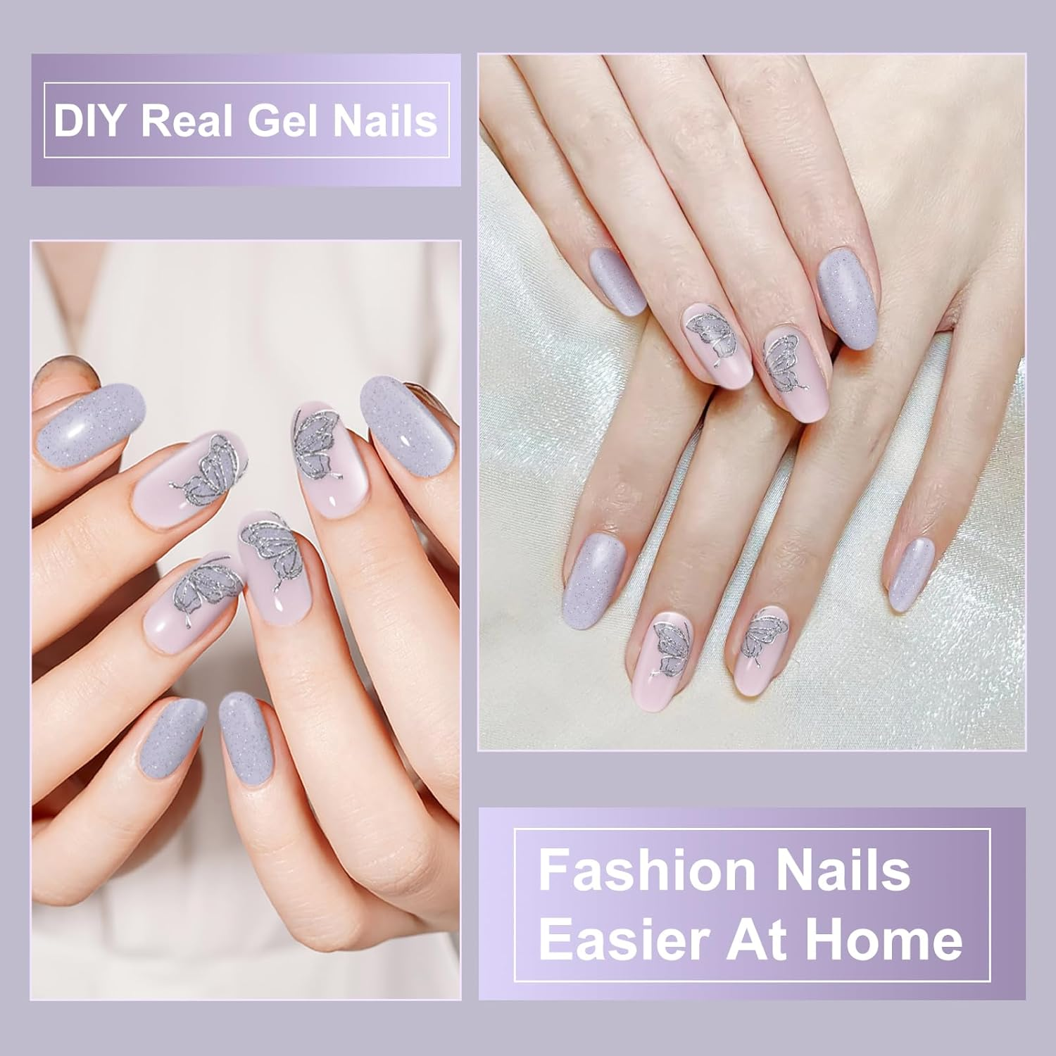 DUKASOU Semi Cured Gel Nail Strips,28 Pcs Gel Nail Stickers UV Light/Led Lamp Required,Long Lasting Nails Art Stickers, Easy to Apply (Relief Butterfly) - Blue Aurora-D15 image number 3