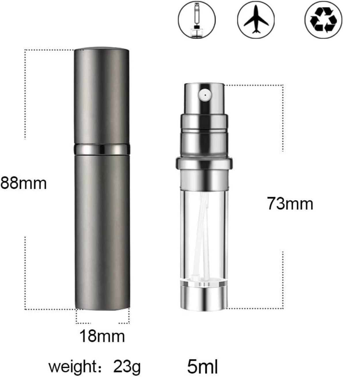 2Pcs Refillable Perfume Bottle Atomizer for Travel, Portable Easy Refillable Perfume Spray Pump Bottle for Men and Women with 5Ml Pocket Size (Black & Rosegold)