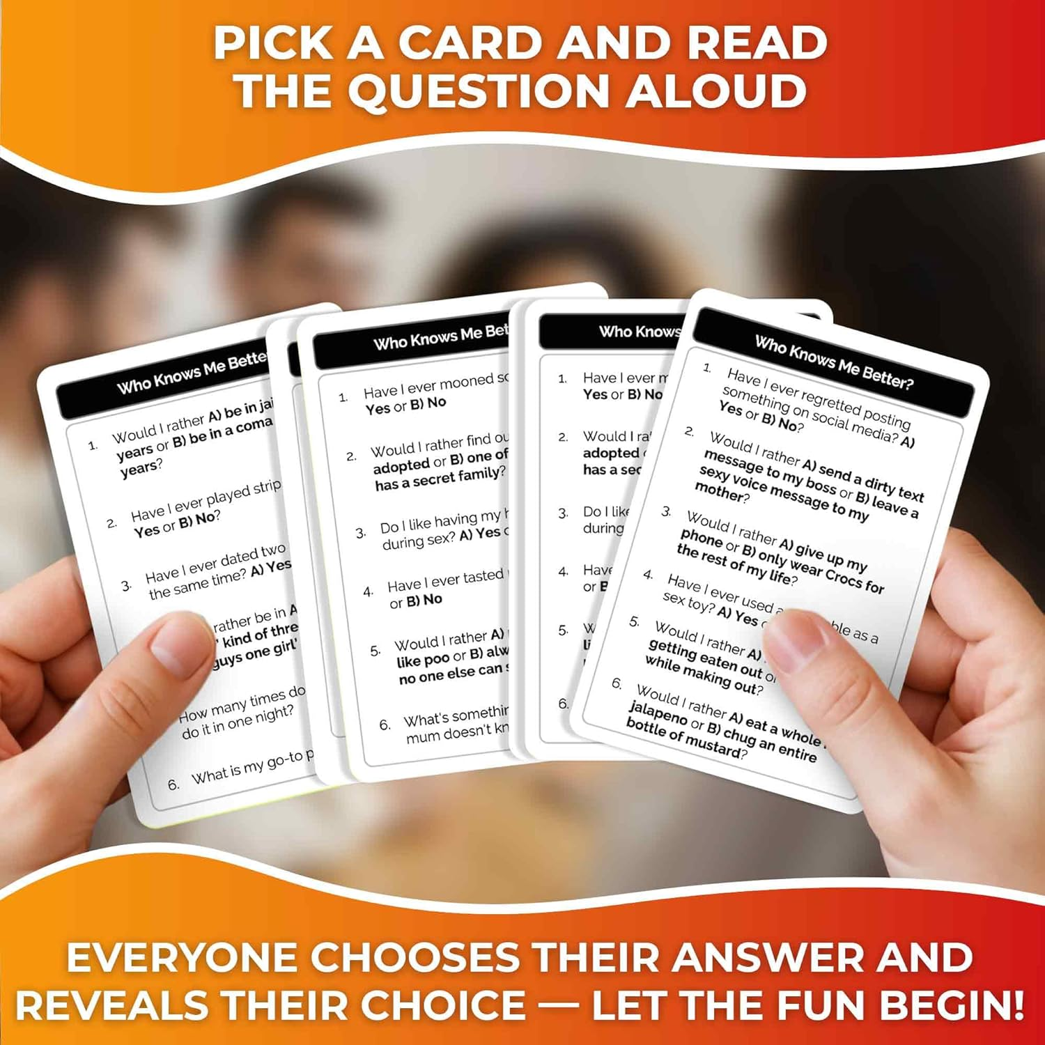 QUOKKA Who Knows Me Better? - Hot & Wild Edition | Bold & Spicy Party Card Game | 500+ Daring Questions to Expose Your Friends&rsquo; Deepest Desires image number 3