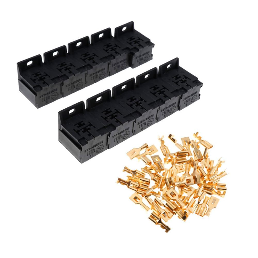 10 PCS Relay Base Holders, 12V/24V 30-80A 5 Pin Sockets with 50 Terminals 6.3Mm/0.24In Kits, Automobile Universal Replacement Accessories, for Most Cars, Trucks and Vans