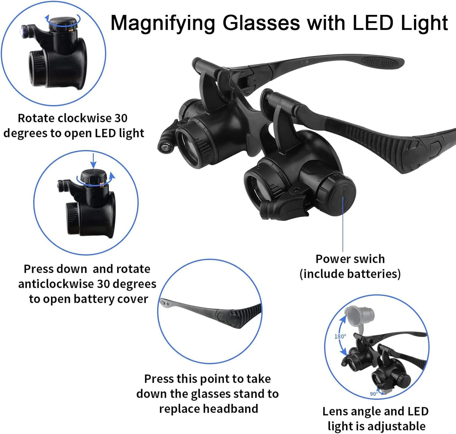 Magnifying Glasses with LED Light, LXIANGN Jeweler Loupe Watch Repair Magnifier with 8 Interchangeable Lens-2.5X 4X 6X 8X 10X 15X 20X 25X for Close Work image number 6