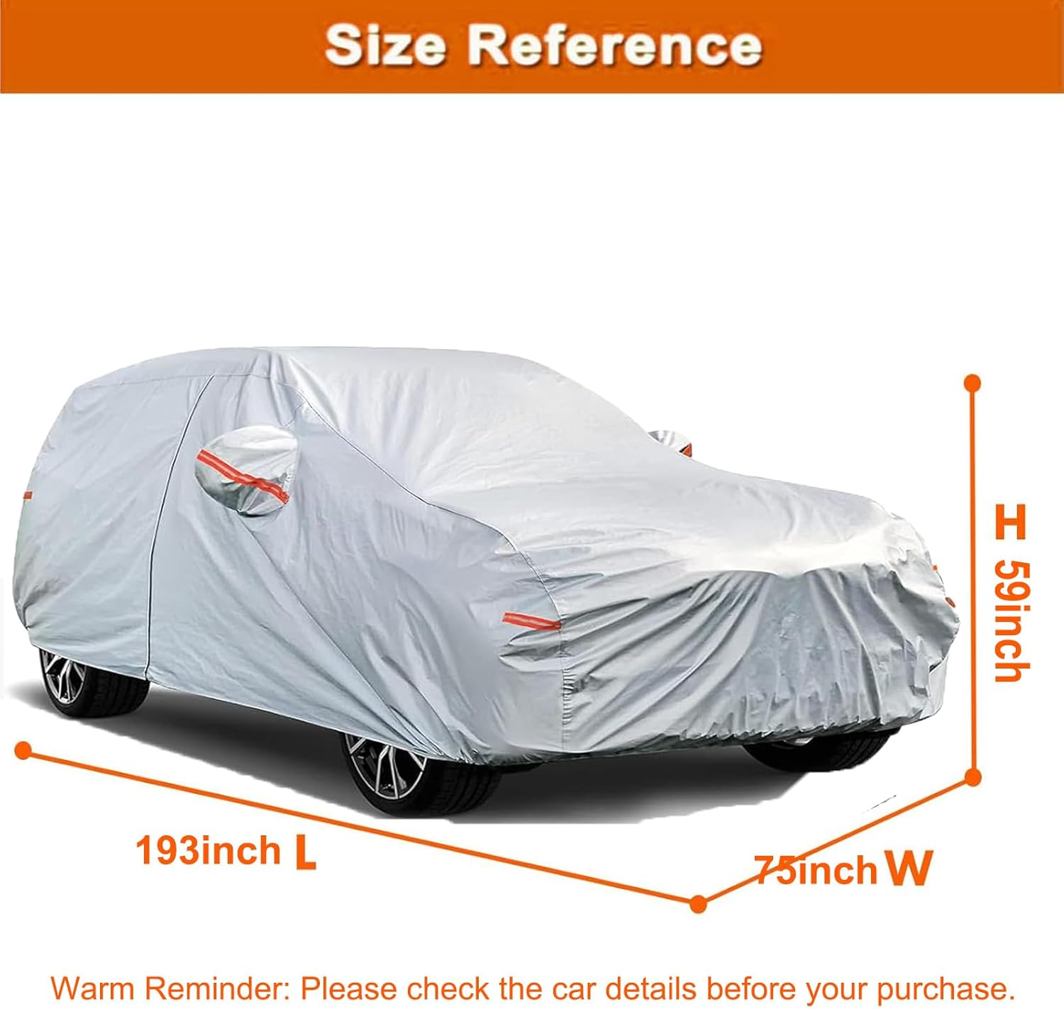Car Cover Waterproof All Weather,6-Layer Car Cover,Outdoor Full Cover Rain Sun UV Protection with Zipper Cotton,Universal Fit for Sedan and Suvs (193 X 75 X 59 Inch)