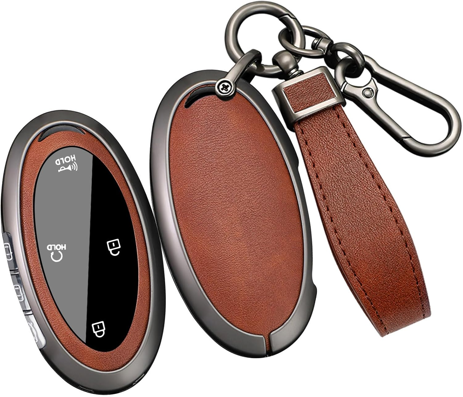 Ontto Metal Key Cover Fit for Hyundai Sonata Hybrid Santa Fe 2024 Key Fob,Leather Car Key Case Fit for Hyundai Ioniq 6 Kona