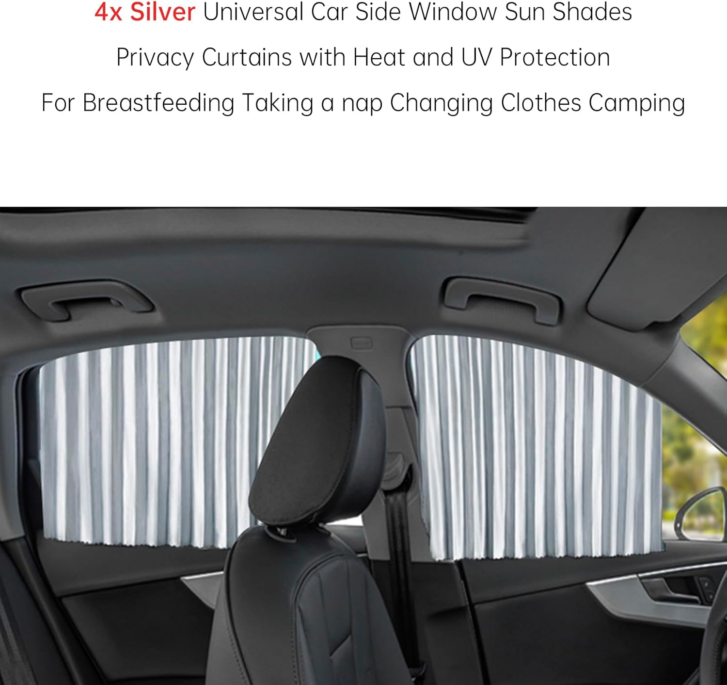 Areyourshop Car Side Window Sun Shade Car Privacy Sunshade，Privacy Curtains with Thermal Insulation Protection，For Breastfeeding Taking a Nap Changing Clothes Camping Gray - Black image number 6