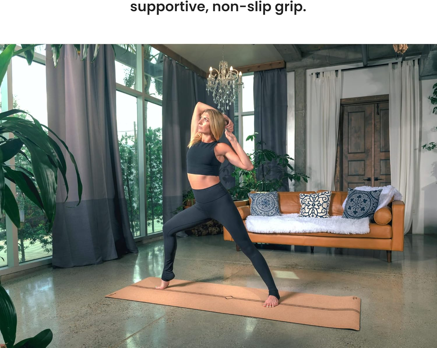 Luxury Cork Yoga Mat - Non Slip, Extra Thick Grip. Thicker, Longer, and Wider for More Comfort and Support. Tough Enough for Hot Yoga. Natural, Non Toxic, and Eco Friendly. Optional Alignment Lines. image number 1