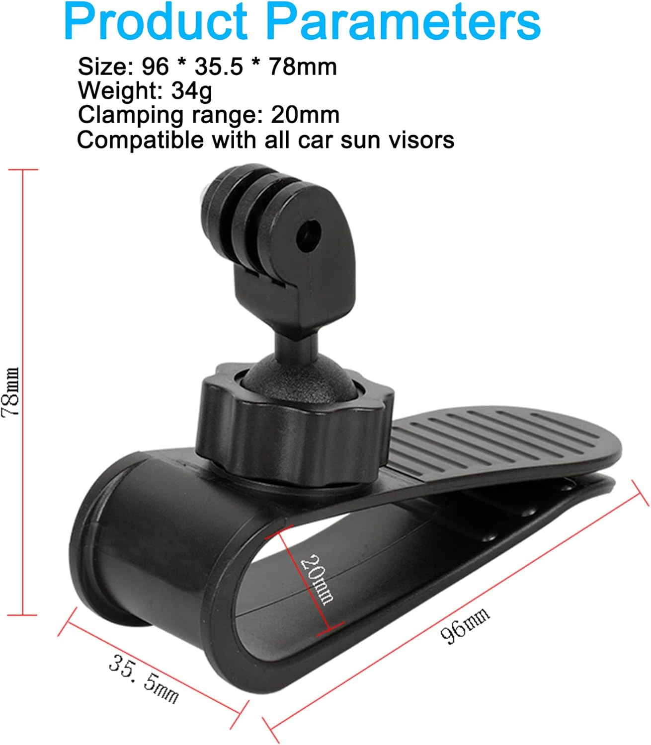 Pellking Action Camera Sun Visor Mount Car Vlog/Video Holder for Iphone Samsung Cell Phone Gopro Insta360 AKASO DJI Osmo Action Camera and Accessories image number 3