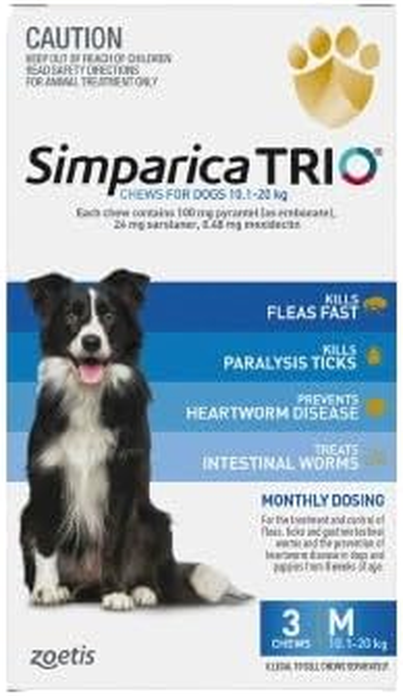 Simparicaa Trio for Medium Dogs 10.1-20Kg Blue 6 Chews + 1 Free