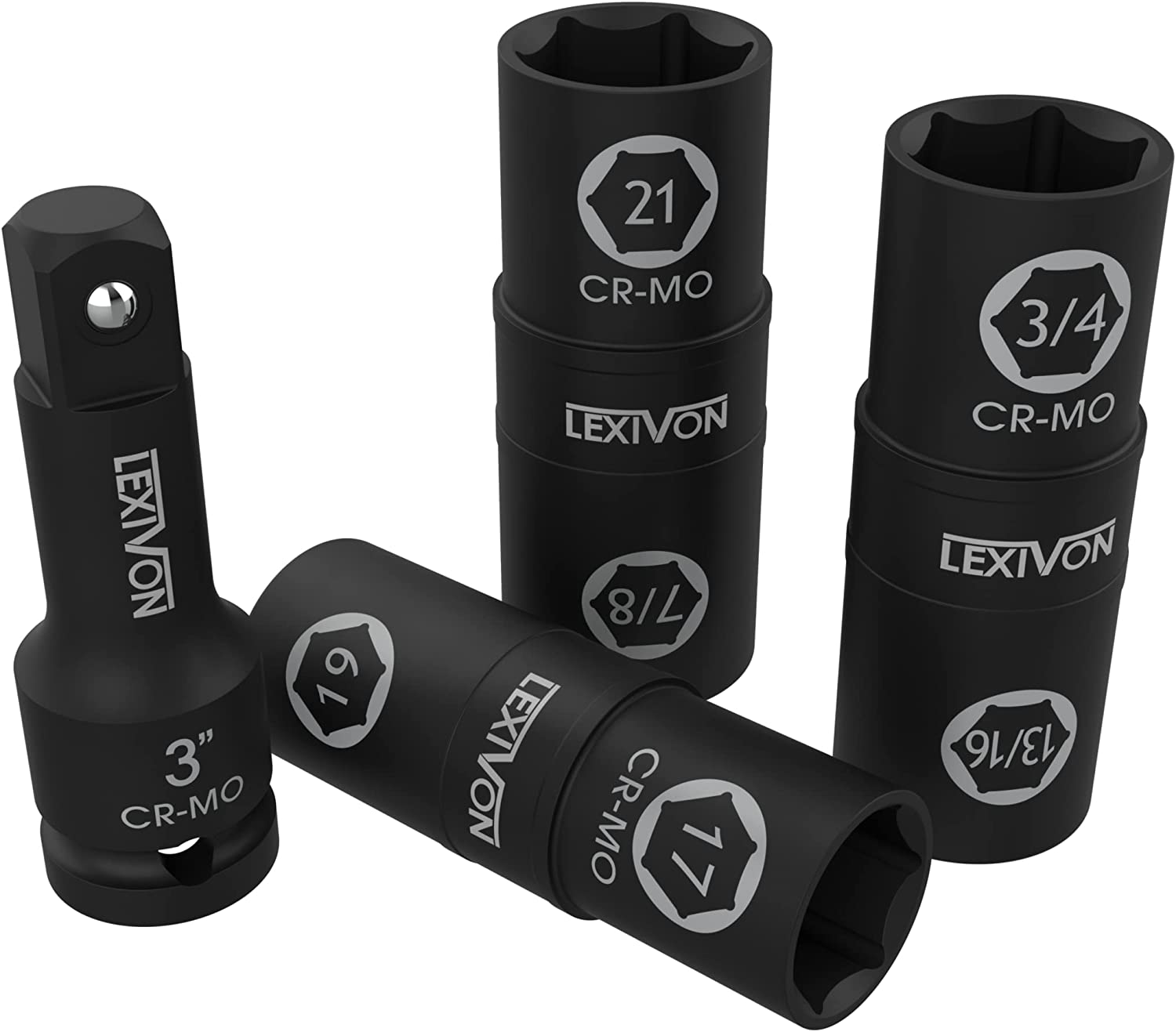LEXIVON 1/2-Inch Impact Socket Set, 6 Total Lug Nut Sizes | Innovative Flip Socket Design, Covers Most Commonly Used Inch & Metric Wheel Nuts | Cr-Mo Steel, Full Impact Grade (LX-111) image number 1