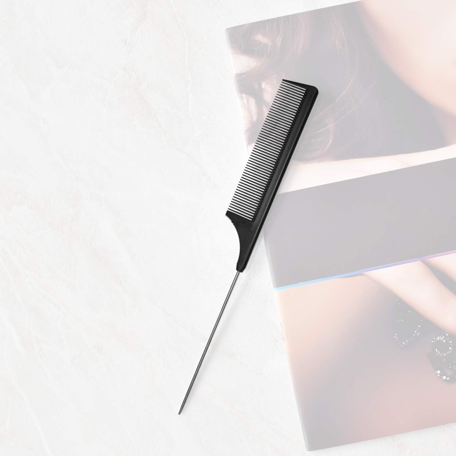 Hair Comb - a Professional Anti-Static Carbon Fibre Metal-Pin Tail Comb,Heat Resistant Barber and Salon Rattail Comb with Non-Skid Paddle Parting Comb,Fine Tooth in Black image number 4