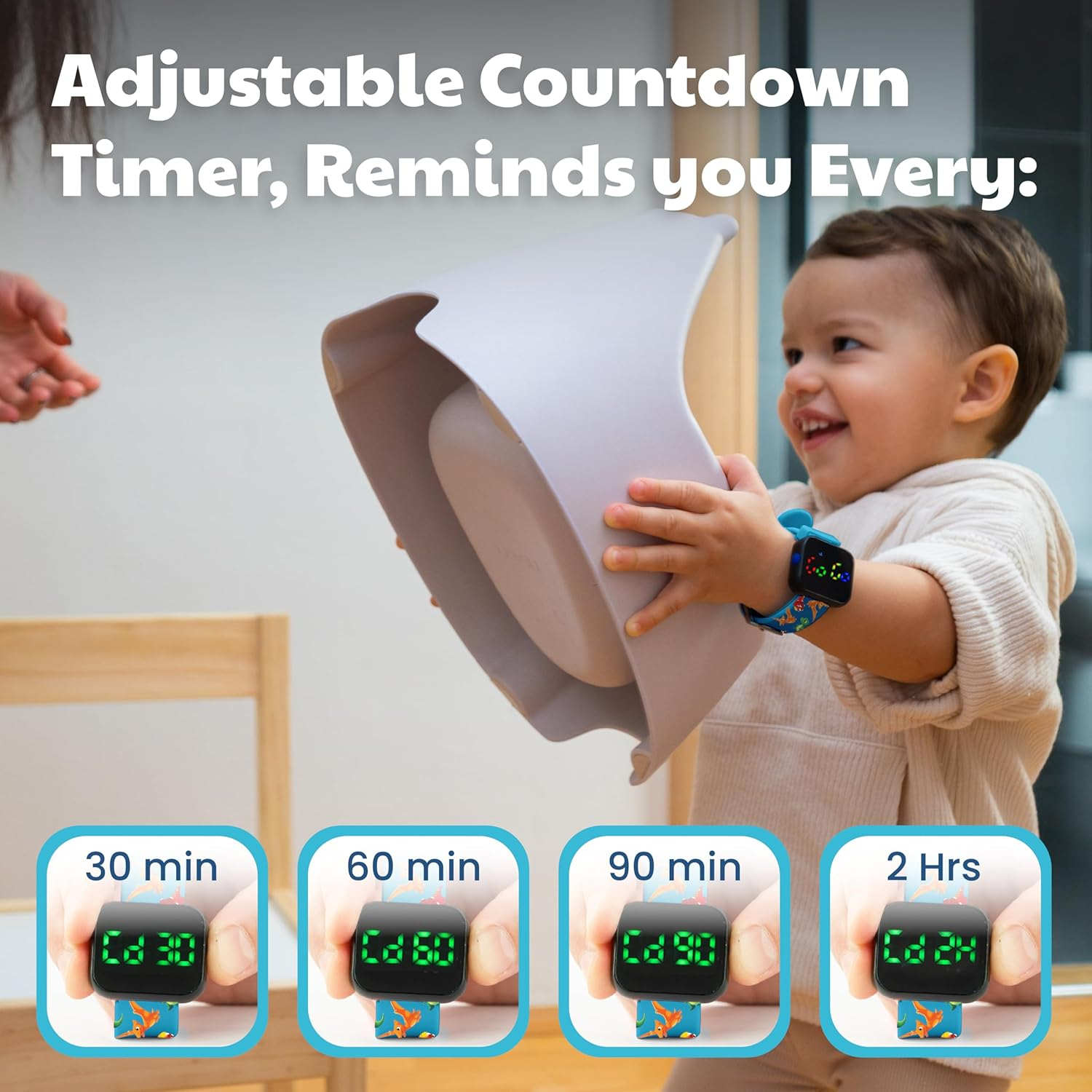 Potty Training Watch & Board Book for Kids &ndash; a Water Resistant Potty Reminder Device for Boys & Girls - Train Your Toddler with Fun Musical or Vibration Reminders and Printed Board Book (Dinosaur)