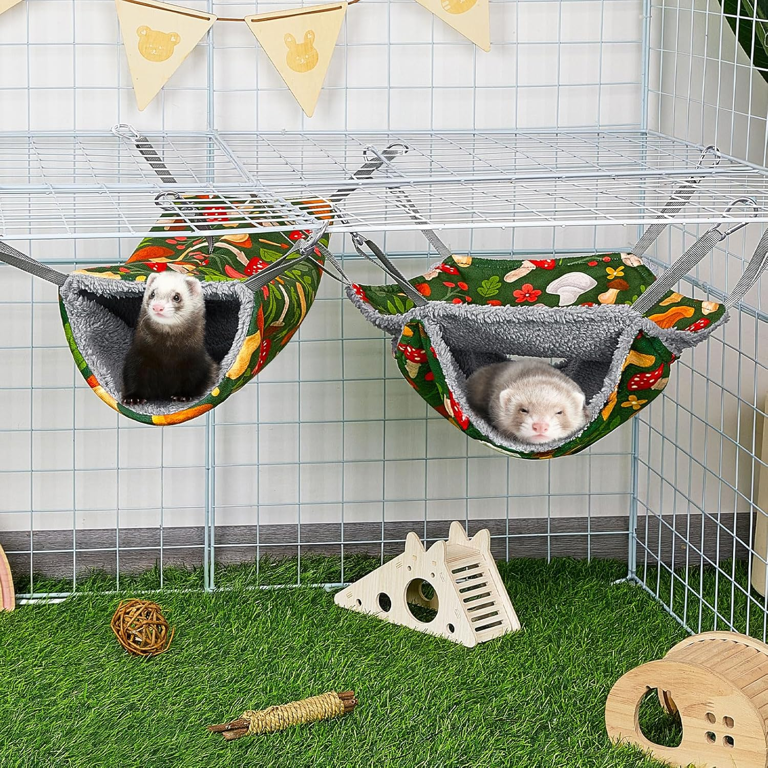 Hedgeink 2 Pcs Ferret Rat Hammock Set for Cage, Washable Guinea Pig Hideout Bed with Soft Tunnel Toys, Small Animal Accessories for Ferrets, Rats, Hamsters, Hedgehogs & Sugar Gliders image number 1