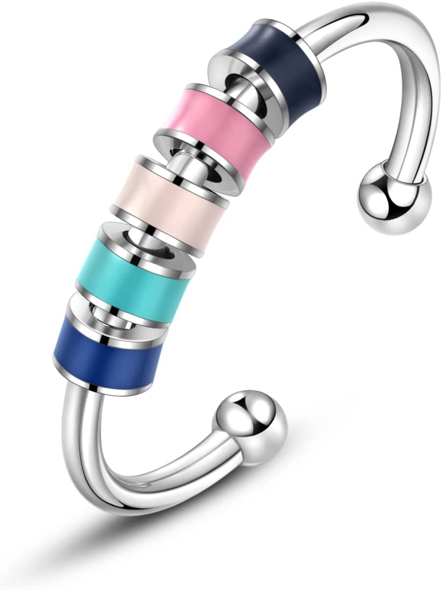 LIU JUN Enamel Fidget Rings for Anxiety Women, to My Daughter Anti-Anxiety Multicolor Stainless Steel Stress Relief Spinner Rings with Beads Your Anxiety Is Lying to You Anxiety Ring for Kids, Enamel, No Gemstone image number 5