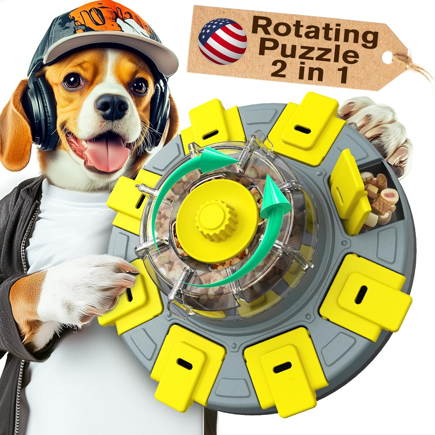 KADTC Level 2 in 1 Dog Spinning Puzzle Toys for Small/Medium/Larger Dogs Adjustable Treat Dispensing Food Puzzles Slow Feeder Brain Stimulating Puppy Mental Stimulation Enrichment Interactive Games image number 2