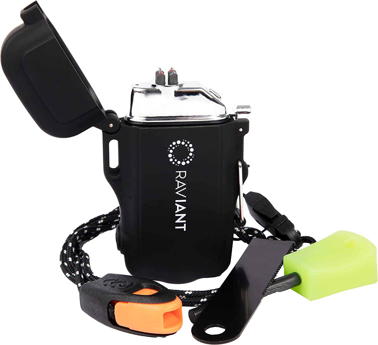 RAVIANT Ligher, Electric Plasma Lighter, Rechargeable Electric Lighter- Flameless Dual Arc Lighter with Emergency Whistle, Flint Rod, and USD Cable for Outdoor Adventures (Orange) [100% Aussie-Owned]