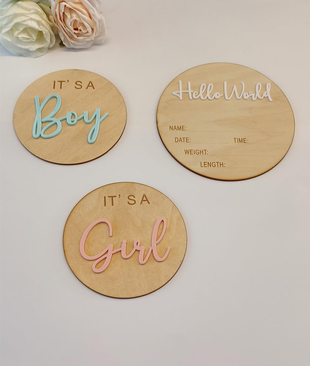 3Ps Its a Boy Its a Girl Wooden Sign & Hello World Sign,3D Acrylic Baby Announcement Signs,Gender Reveal Wood Sign for Photo Props,New Mom Gifts,Baby Showers,Hospital & Nursery Decor image number 1