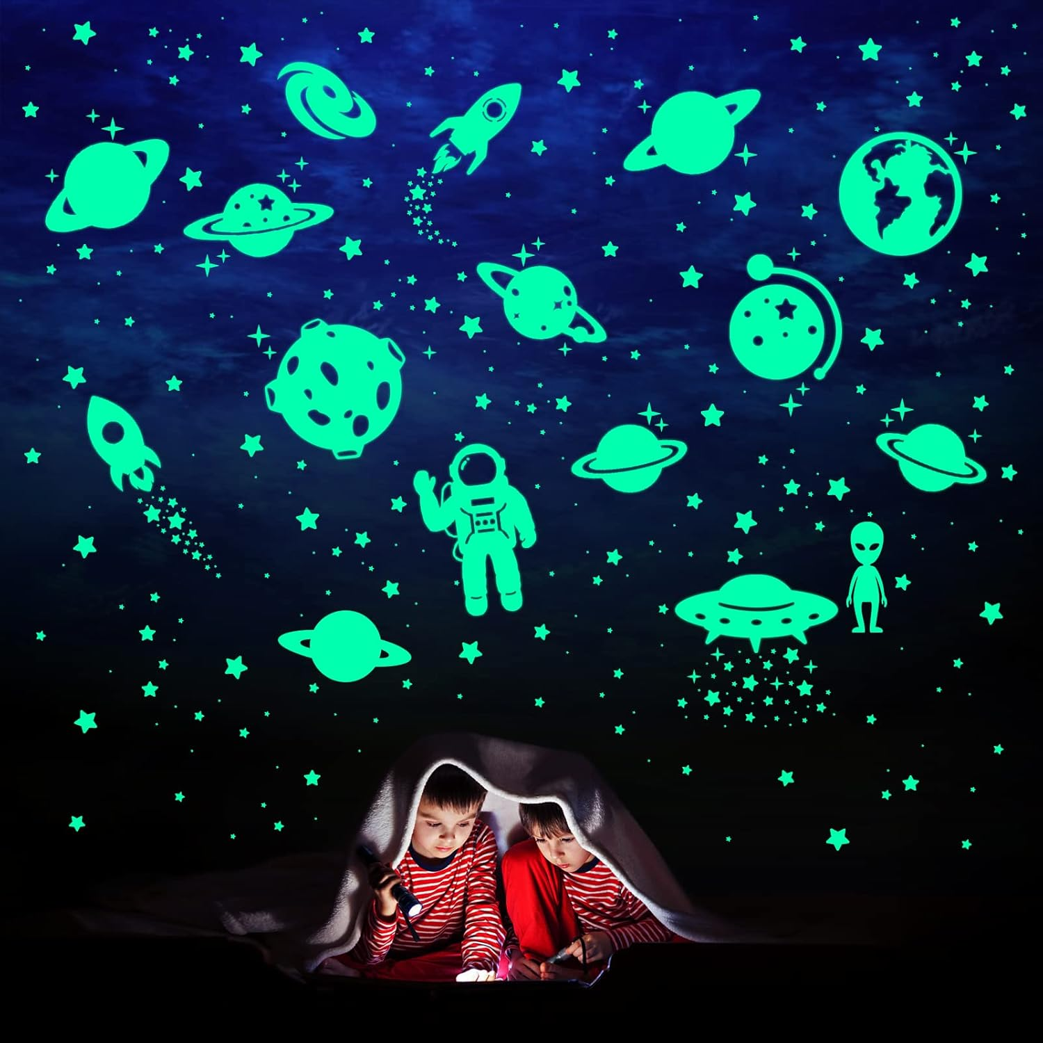 260 PCS Glow in the Dark Stars, Glowing Stars for Ceiling, Star Wall Decals Solar System Space Galaxy Planets Wall Stickers for Kids, Girls Boys Room Decorations for Bedroom