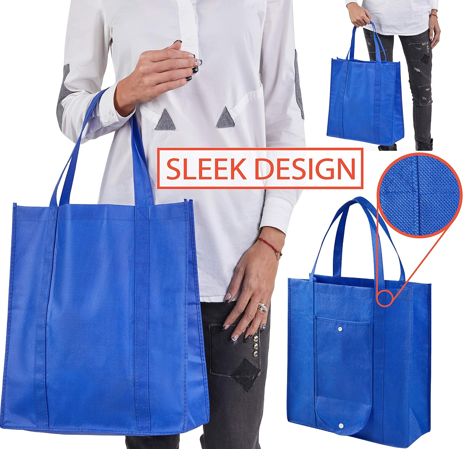 Grocery Bags Reusable Foldable for Shopping (Set of 5), Foldable into Pouch, Extra Large & Durable Heavy Duty Shopping Totes, Washable, Long Handles & Eco Friendly Reusable Shopping Bags image number 5