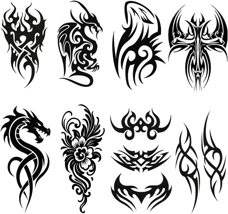 Temporary Tattoos Big Tribal Totem Tattoo Sticker for Men Women Black Large Body Art Makeup Fake Tattoo Waterproof Removable (Pattern5) image number 1
