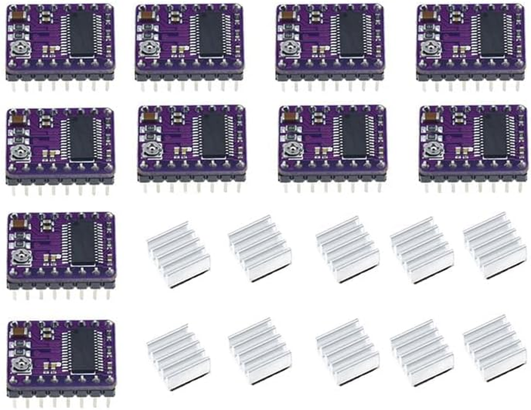 10Pcs A4988 DRV8825 Stepstick Stepper Motor Driver Module with Heat Sink for Controller Ramps 1.4 (DRV8825)
