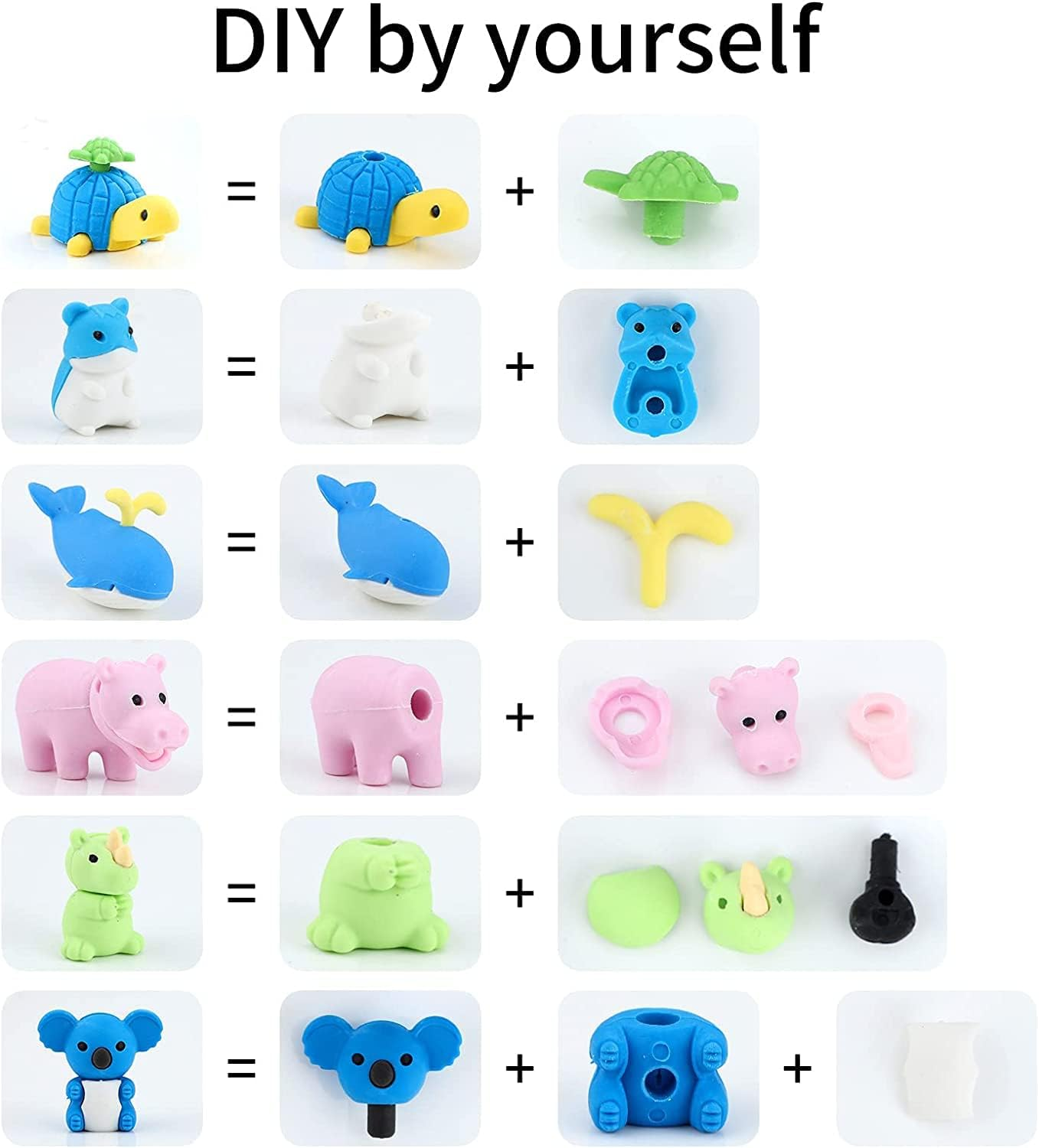 36 PCS Animal Erasers, Bulk Pencil Erasers Come Apart Puzzle Eraser Toys for Classroom Rewards, Party Favors, Games Prizes, Easter Egg Fillers, Carnivals Gift and School Supplies (Random Designs) image number 6