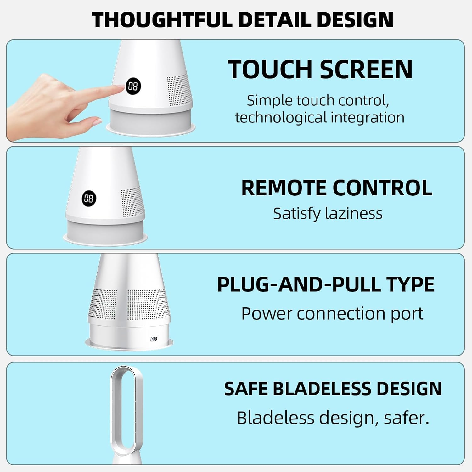 FGHB Bladeless Fan, 25Inch Cooling & Filter Combo Tower Fan 80&deg; Oscillating with Remote, 9H Timer, 8 Speeds, Portable Quiet for Indoor, Bedroom, Home Office Room image number 2