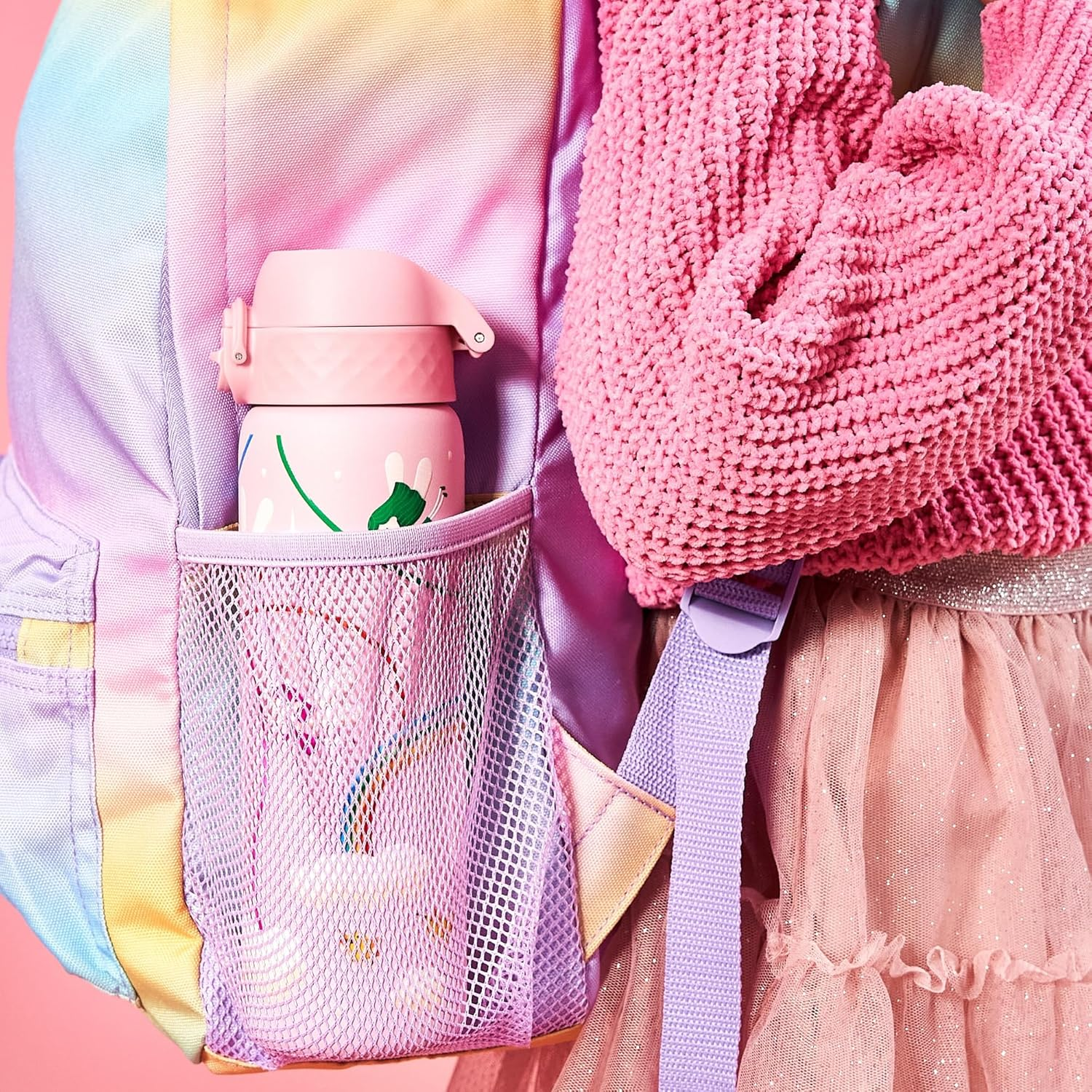 Ion8 Steel Water Bottle, 600 Ml, Leak-Proof, One-Handed Opening, Secure Locking, Dishwasher Safe, Flip Lid, Carry Handle, Easy to Clean, Durable, Fairy Design image number 1