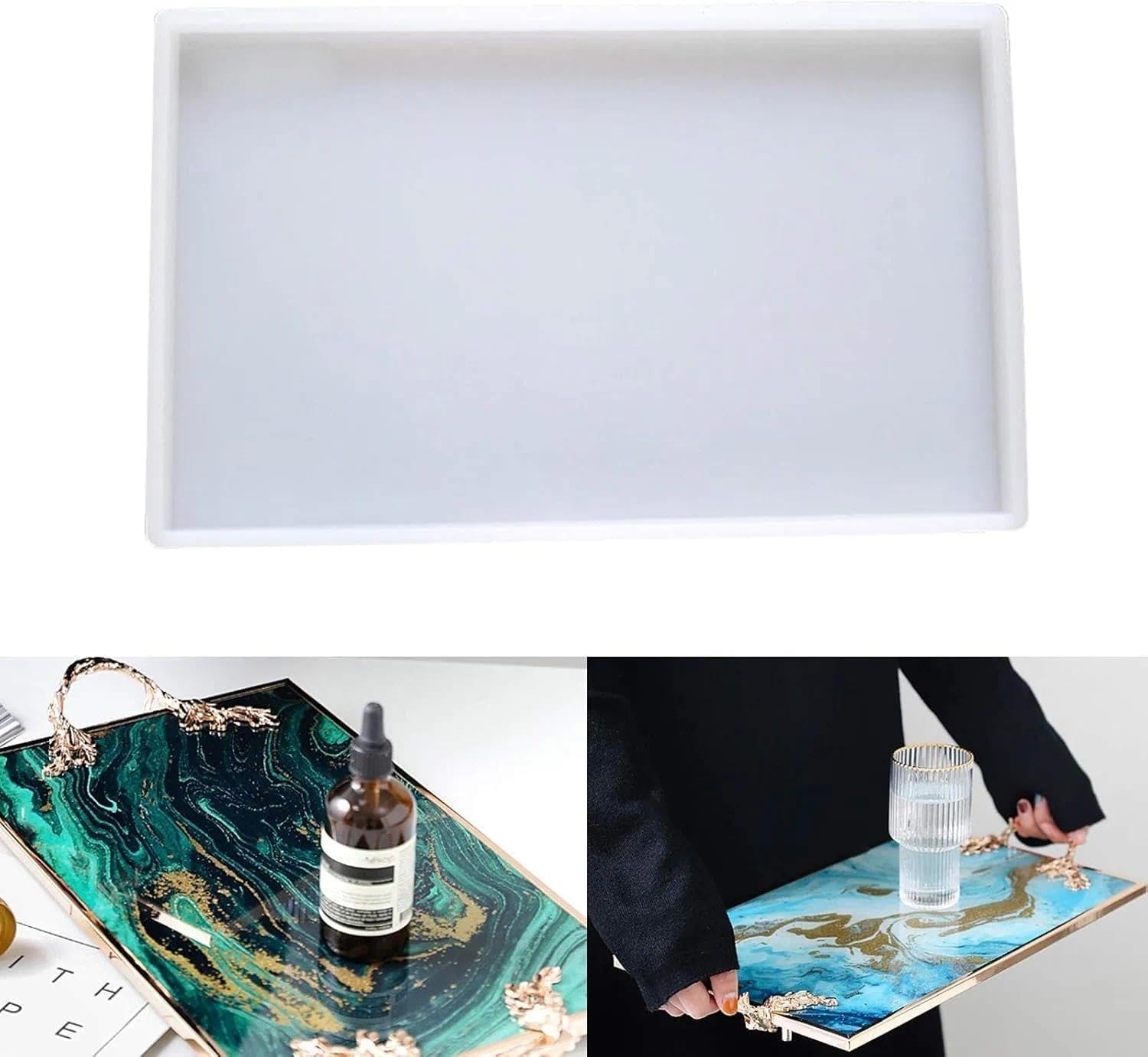 Weidllys 2Pack Large Resin Mold,Oversized Silicone Tray Molds for Epoxy Resin,Include Round,Rectangle Shaped Plate Molds for Resin Casting,Home Decorations Crafts image number 6