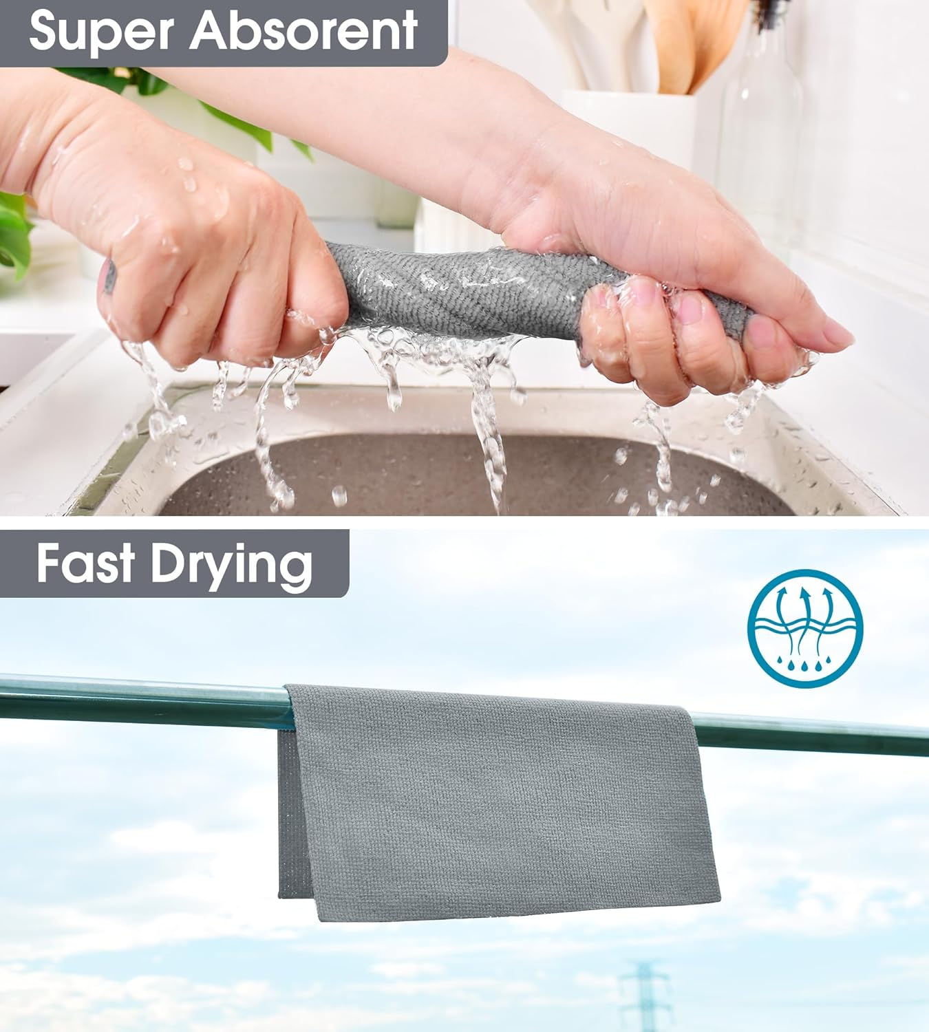 Kitchlife Microfiber Cleaning Cloth Roll - Tear-Away Reusable Microfiber Paper Towels, Lint-Free, Washable, 20 Sheets for Kitchen, Car, Dishes, and Sensitive Surfaces (Grey) - Black image number 7