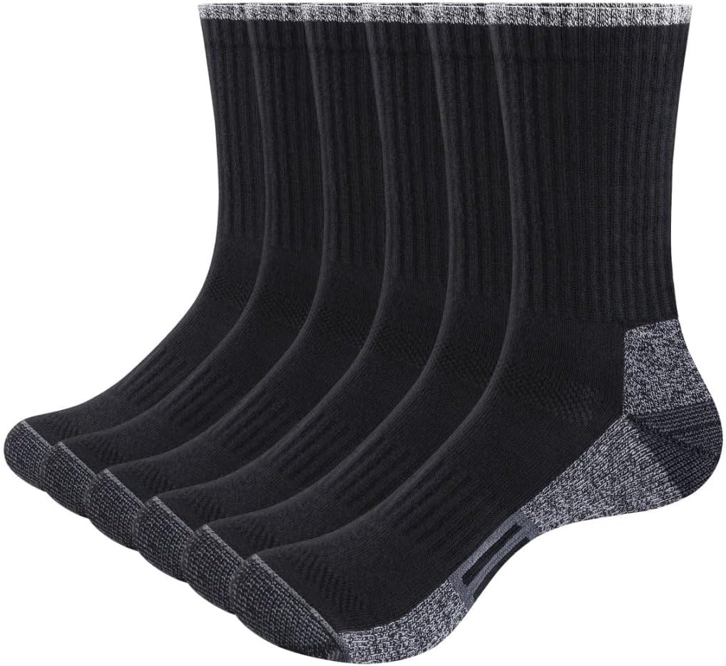 YUEDGE 6 Pairs Mens Socks Moisture Wicking Cushioned Crew Socks Breathable Anti-Odor Work Socks Performance Training Athletic Sports Socks for Men