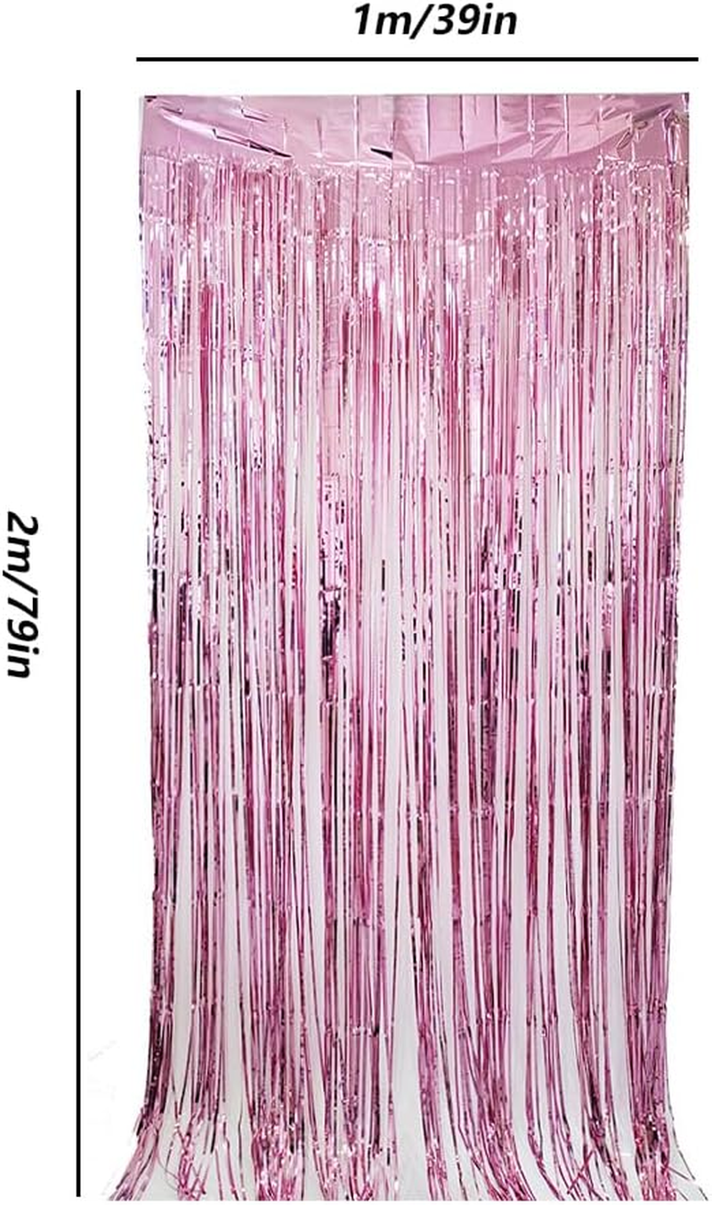 4 Pack Pink Foil Fringe Curtain Backdrop,1 * 2Meter Metallic Tinsel Foil Fringe Streamers Curtains for Birthday St Patrick'S Day Football Christmas Party Decorations image number 4