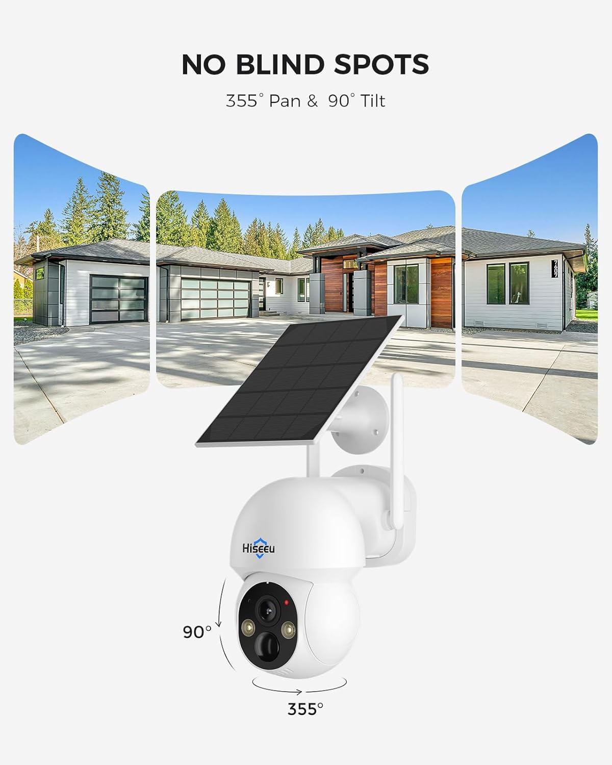 Hiseeu Solar Camera Wireless Outdoor, Home Security Camera System, 2.4G & 5G Wifi, Solar-Powered 4MP 4 Cam-Kit, Color Night Vision, 360&deg; View, Pan & Tilt, 1TB HDD Local Recording, No Subscription