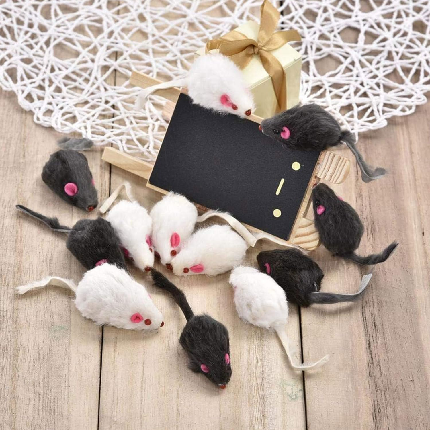 Sunshine Smile Pack of 12 Toy Mouse for Cats, Toy Mouse, Toy Mouse with Plush Tail, Toy Mouse Cat Fur Mice Set, Cat Toy for All Cat Breeds