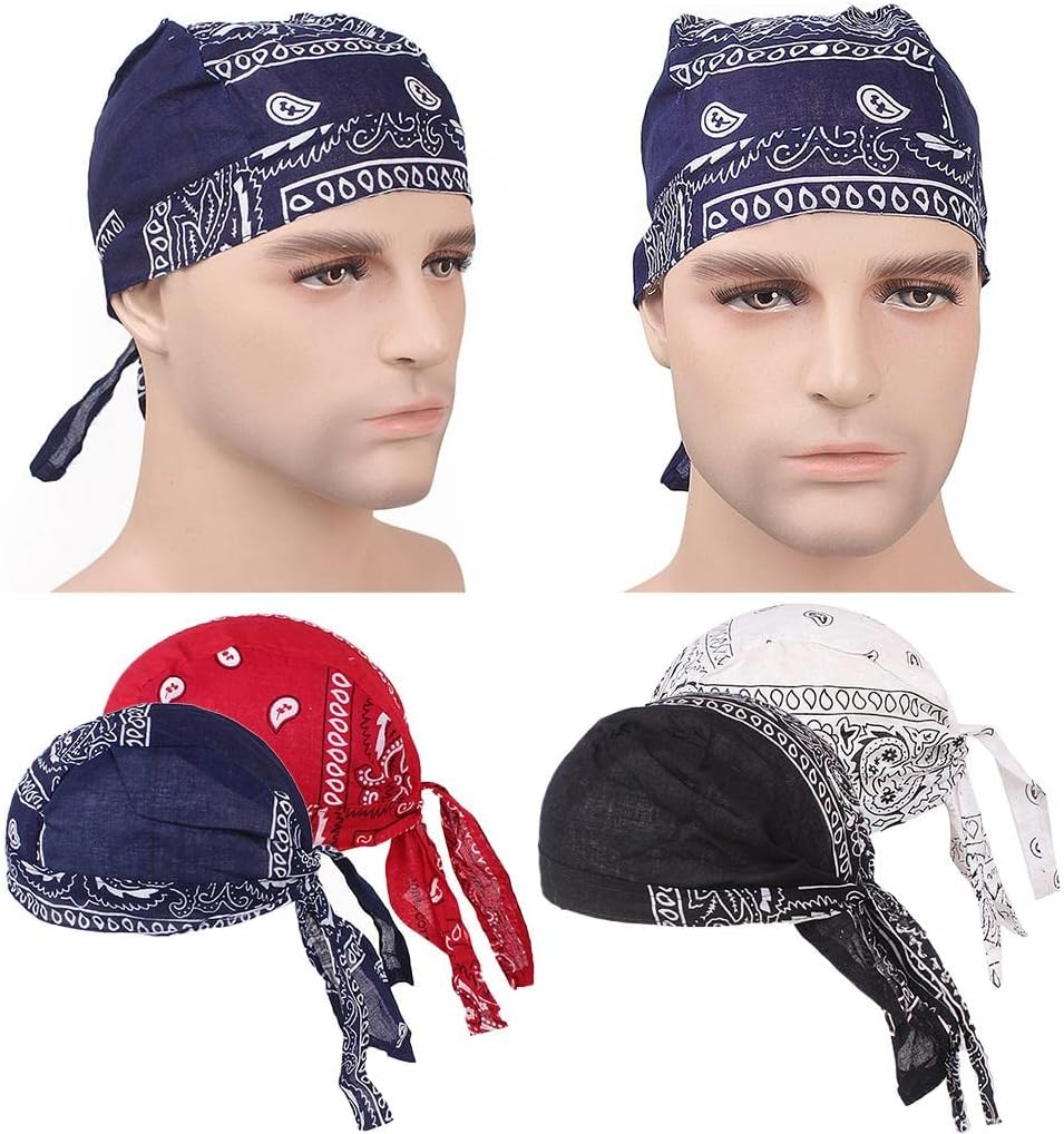Rockible 4Pcs Mens Turban Chemo Cap Durag Muslim Beanie Hair Loss Head Scarf Hat image number 1