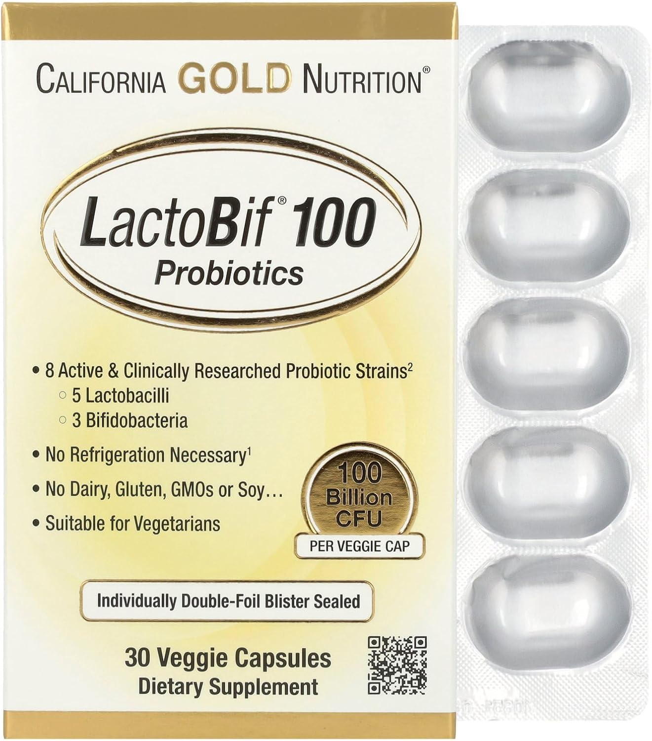 California Gold Nutrition Lactobif&reg; 100 Probiotics, 100 Billion CFU, 30 Veggie Capsules image number 3