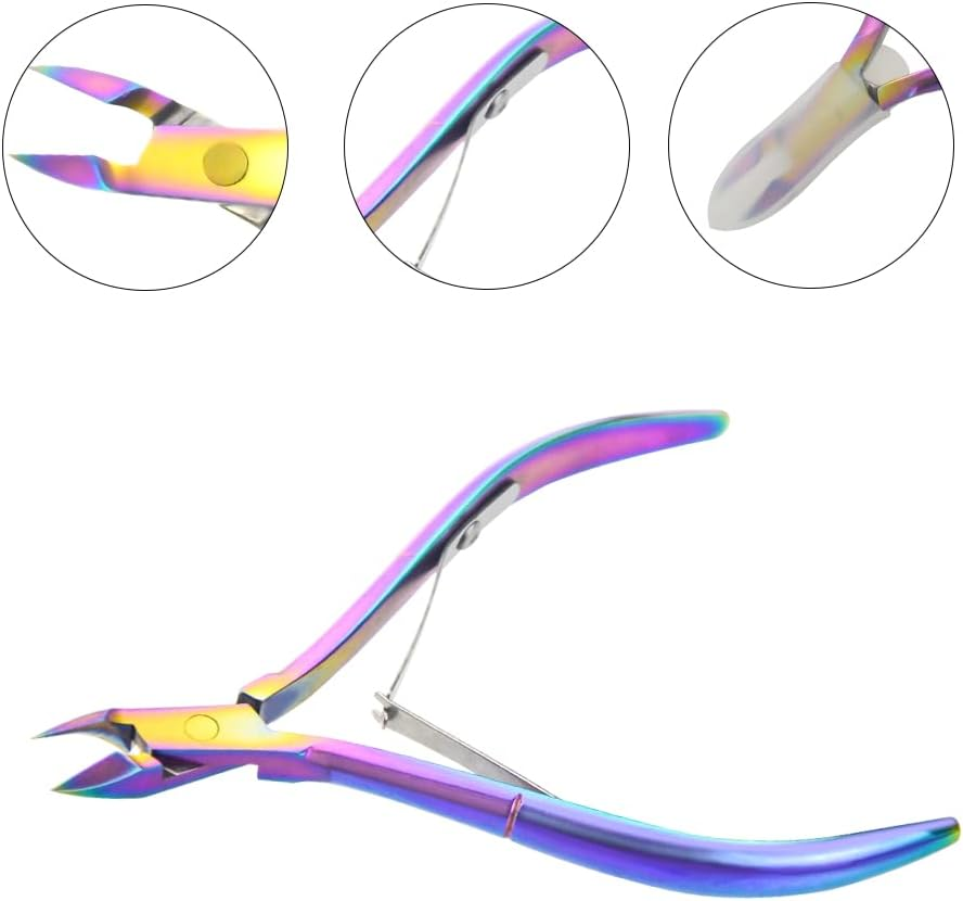 XINMEIWEN 8Pieces Cuticle Trimmer Cuticle Nipper Cuticle Remover Cuticle Cutter with Cuticle Pusher Stainless Steel Cuticle Cutter Clipper Nail Tools for Fingernails and Toenails (Rainbow)