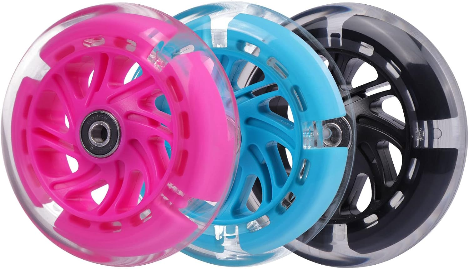 120Mm Light up Flashing Scooter Front Replacement Wheels W/Bearings for Kids 3-Wheeled Kick Scooters (Blue) image number 2