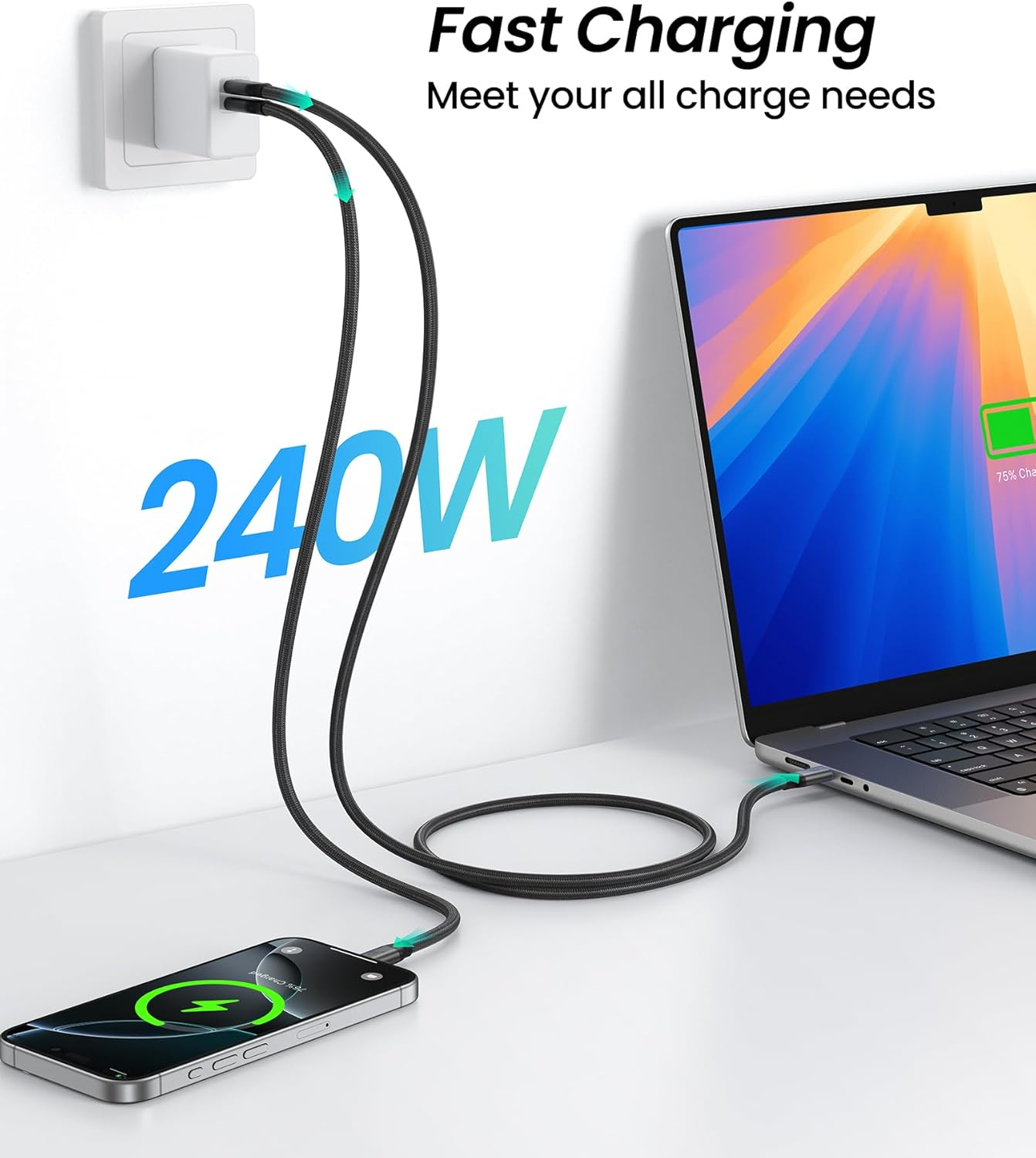 Silkland 80Gbps USB 4 Cable for Thunderbolt 5 Cable 0.3M, 120Gbps Bandwidth for 16K/Dual 8K, 240W Fast Charging, USB C Monitor Cable Compatible Thunderbolt 4/5/3, SSD, Monitor,Macbook M4 Pro,Dock image number 1