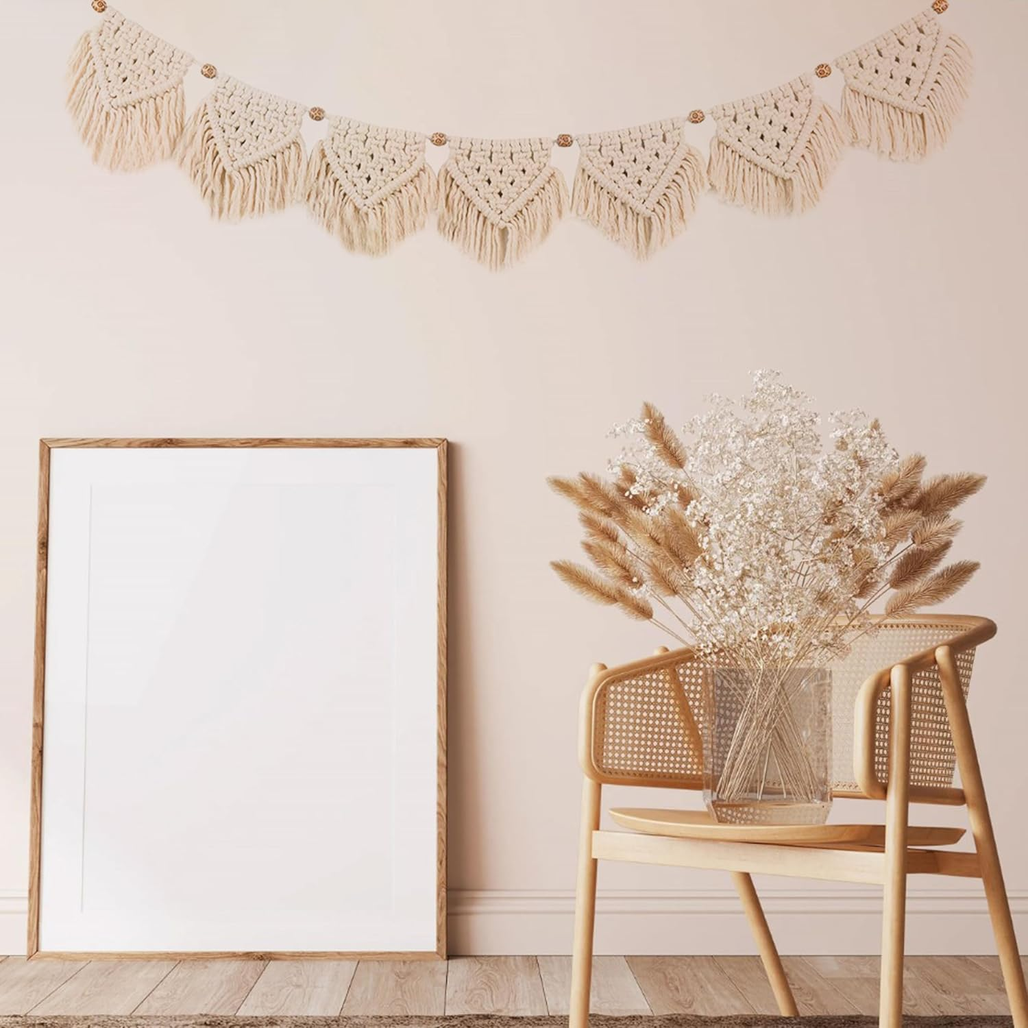 Macrame Wall Decor - Room Decoration Tapestry,Bohemian Handmade Wall Art Tapestry,Macrame Garland Banner with Wood Beads,Home Wall Art Decoration for Apartment,Living Room,Bedroom,Balcony image number 3