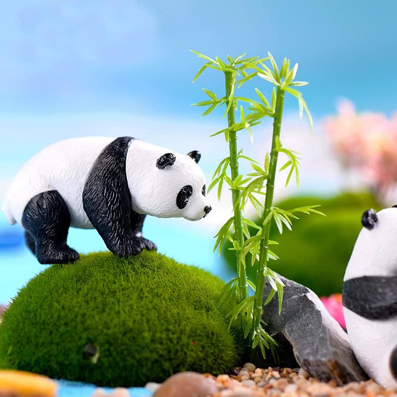 8Pcs Miniature Panda Figurine with 10Pcs Bamboo Resin 2Inch Mini Animals Landscape Decoration for DIY Fairy Garden Dollhouse Bonsai Craft Accessories Birthday Party Cake Topper image number 2