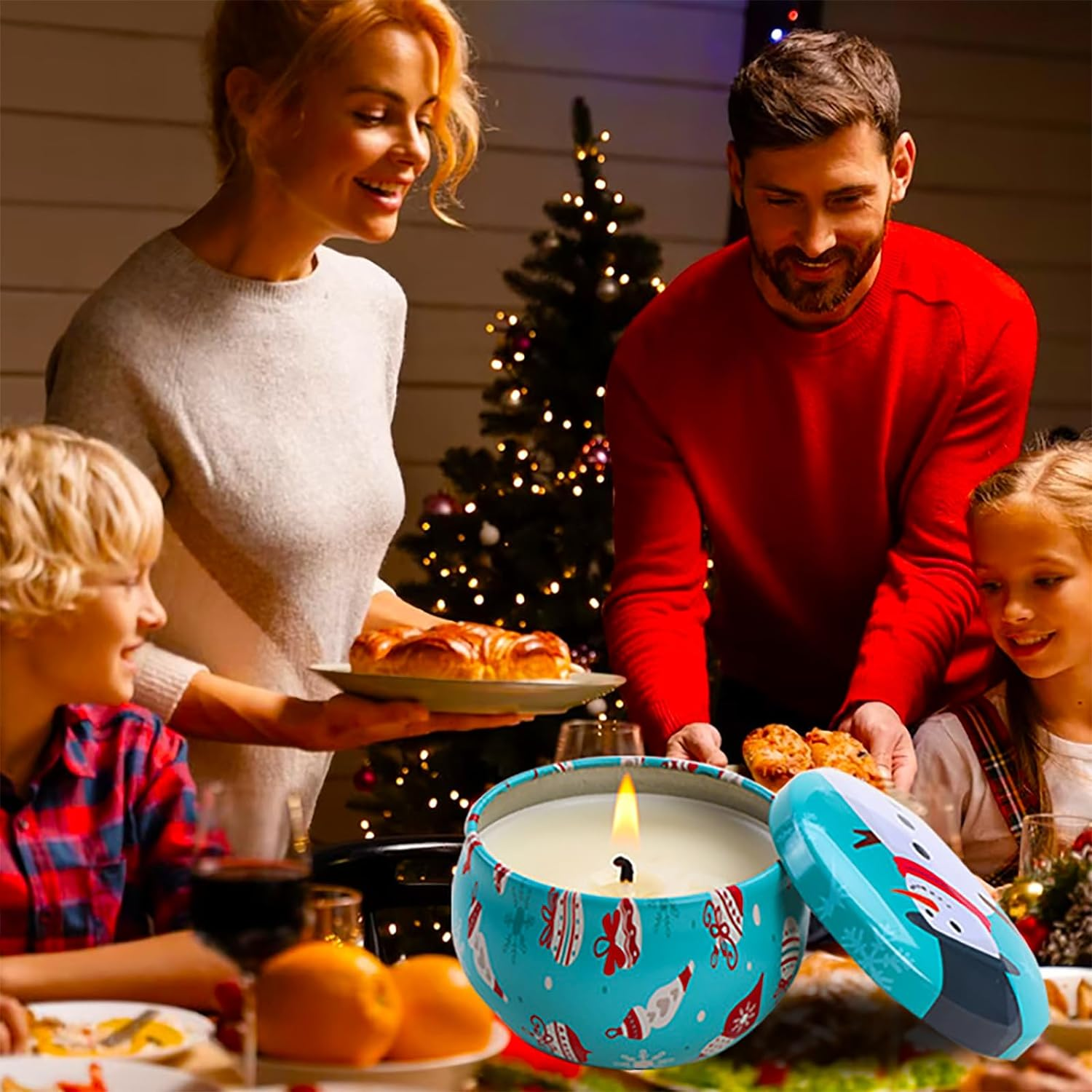 Christmas Scented Candles Gift Box Set 85G X 4, Tin Can, Pure Natural Soy Wax, Aroma Relaxation for Thanksgiving, Valentine'S Day, Mother'S, Birthday, Home Decor & Aromatherapy (Pack of 4)