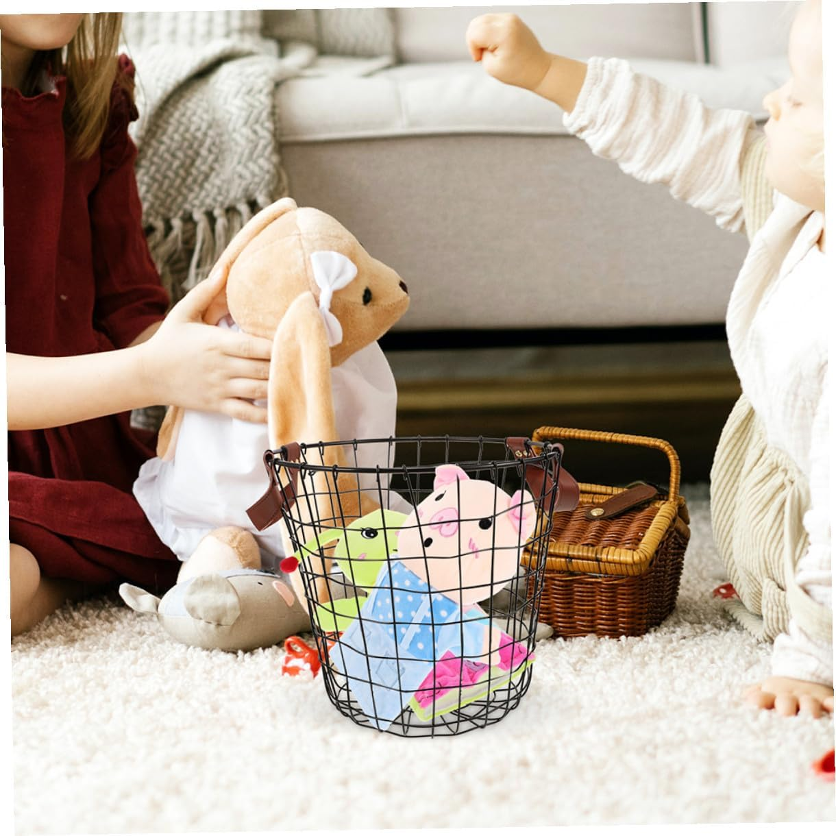 2Pcs Metal Firewood Storage Basket Outdoor round Iron Firewood Holder Rustic Log Carrier for Camping and Home Fireplace Storage image number 1