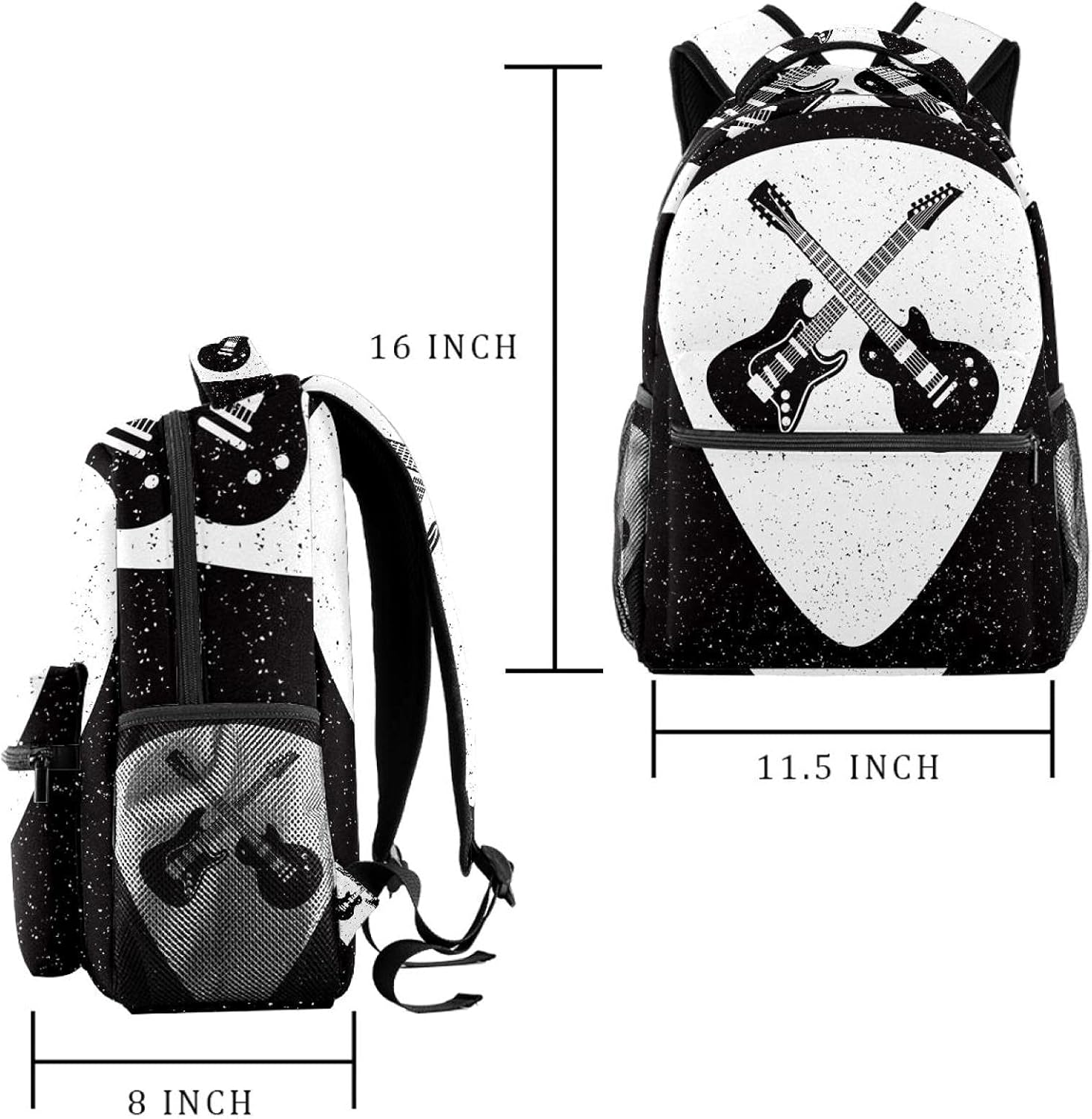 Rock Guitars Pattern Backpack Students Shoulder Bags Travel Bag College School Tote Backpacks