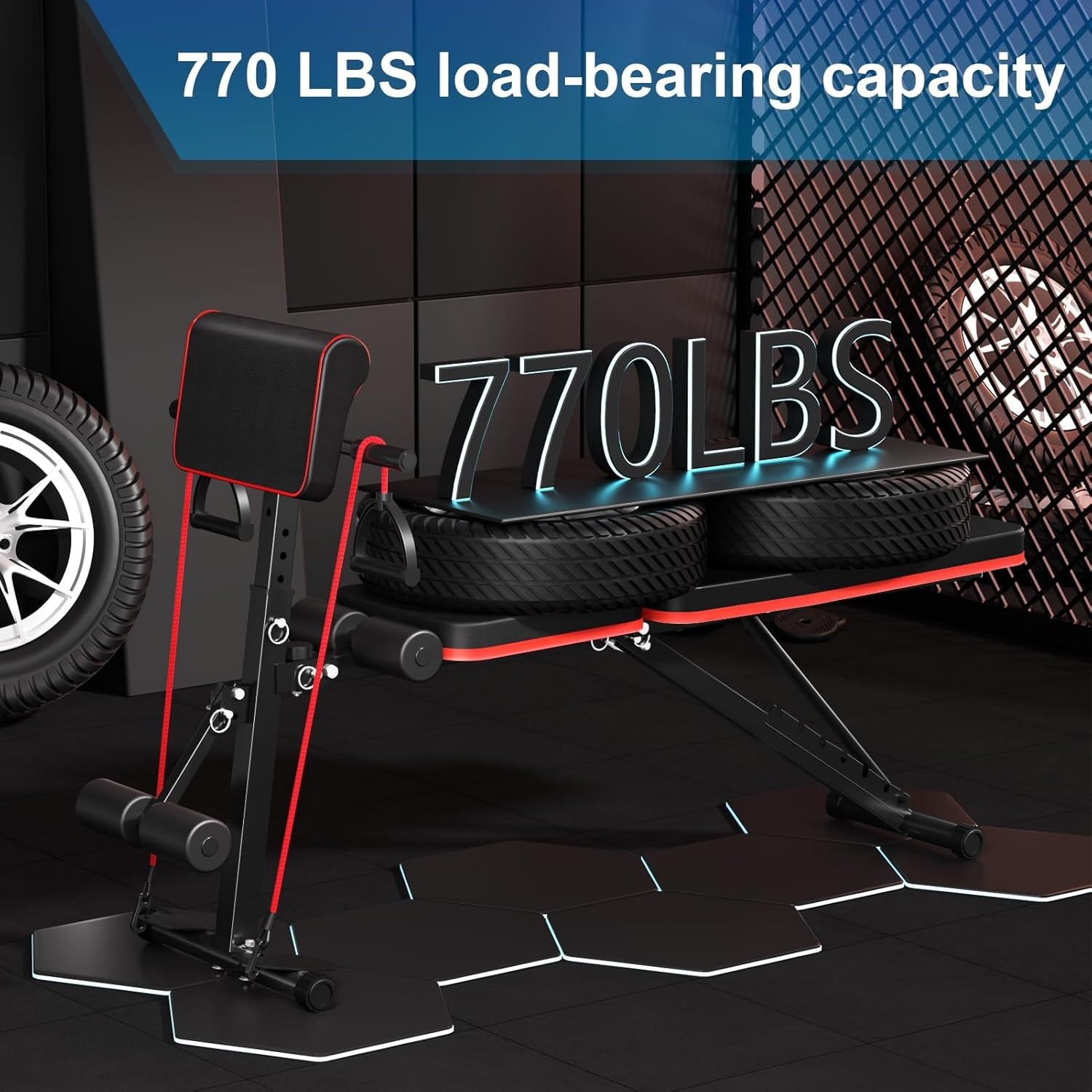 Ajustable Weight Bench for Home Gym, Foldable Workout Bench for Full Body Exercise or Strength Training, 770LBS Capacity Incline Decline Sit up Exercise Bench Press image number 4