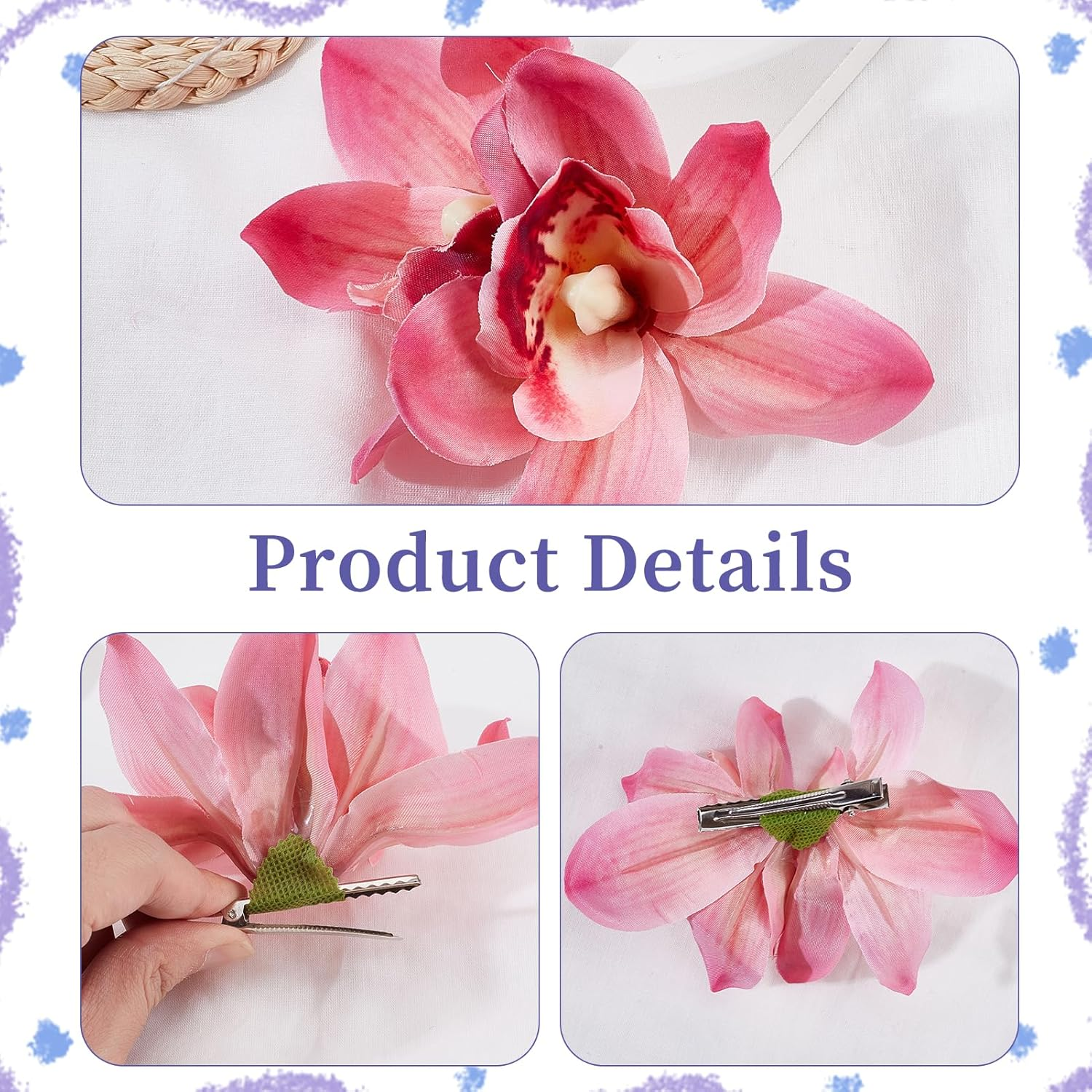 NICENEEDED 4 PCS Hawaiian Flower Hair Clips for Women, Artificial Orchid Hair Barrettes Hibiscus Tropical Decorations, Boho Clip for Wedding Bridal Beach Party image number 5
