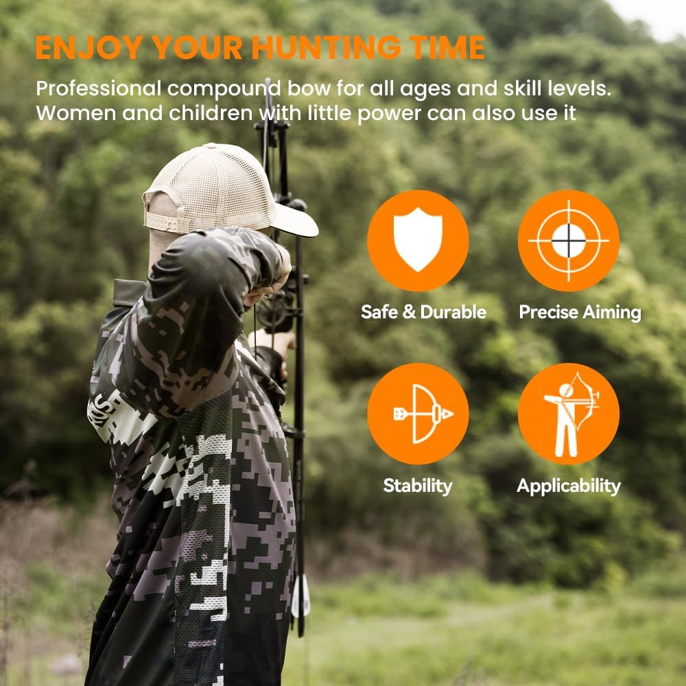 PANDARUS Archery Ready to Hunt Compound Bow Package for Adults and Teens,25"-31" Draw Length,0-70 Lbs Draw Weight Adjustable,Up to 320 Fps,Made in Usa,Lightweight Design New Bow - Black Right Handed image number 3