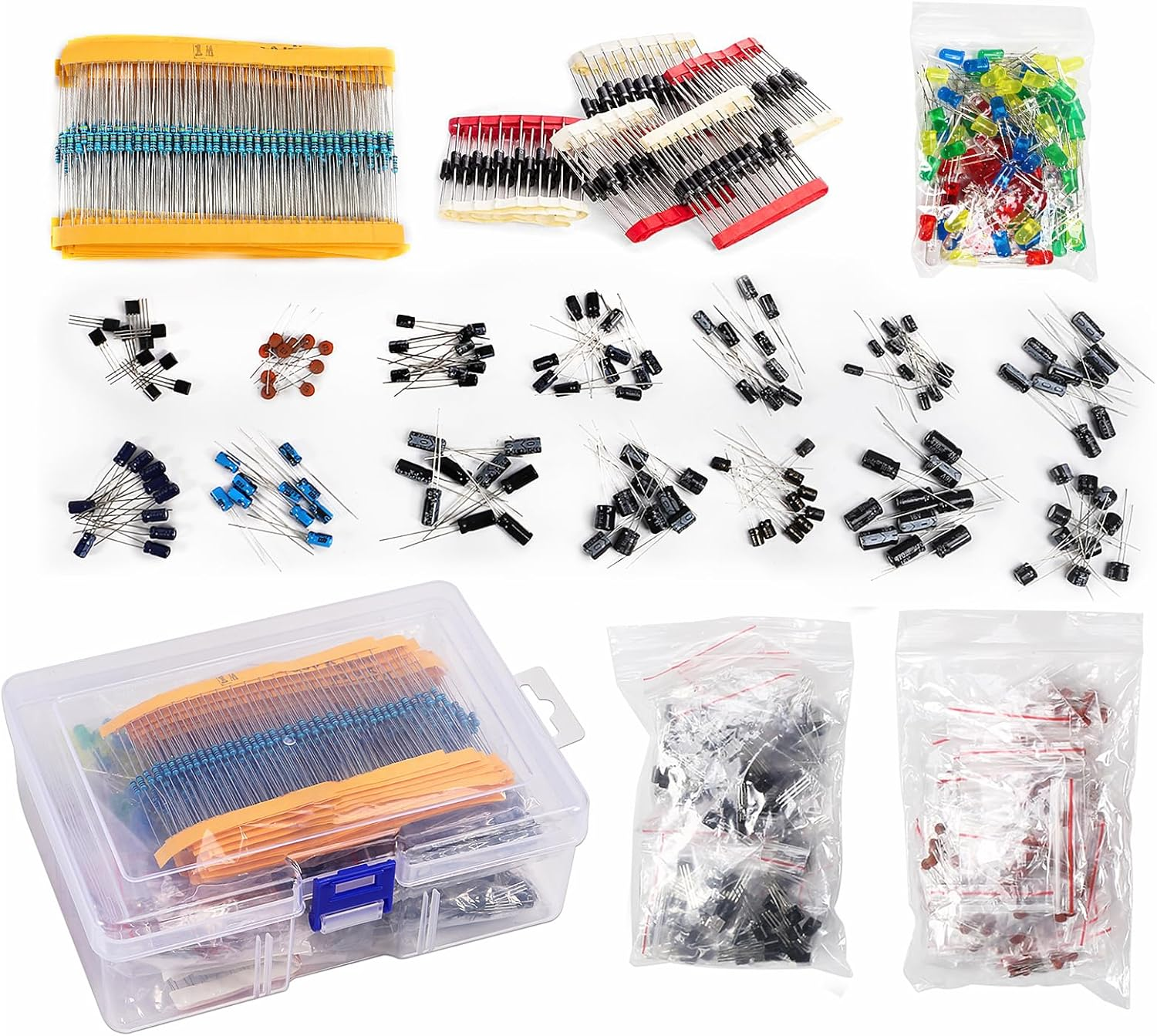 1400Pcs Basic Electronics Component Assortment Kit, Electrolytic Capacitor, Ceramic Capacitor, LED Diode, Common Diode, Resistor, Transistor Component for Arduino, Electronic DIY Project image number 3